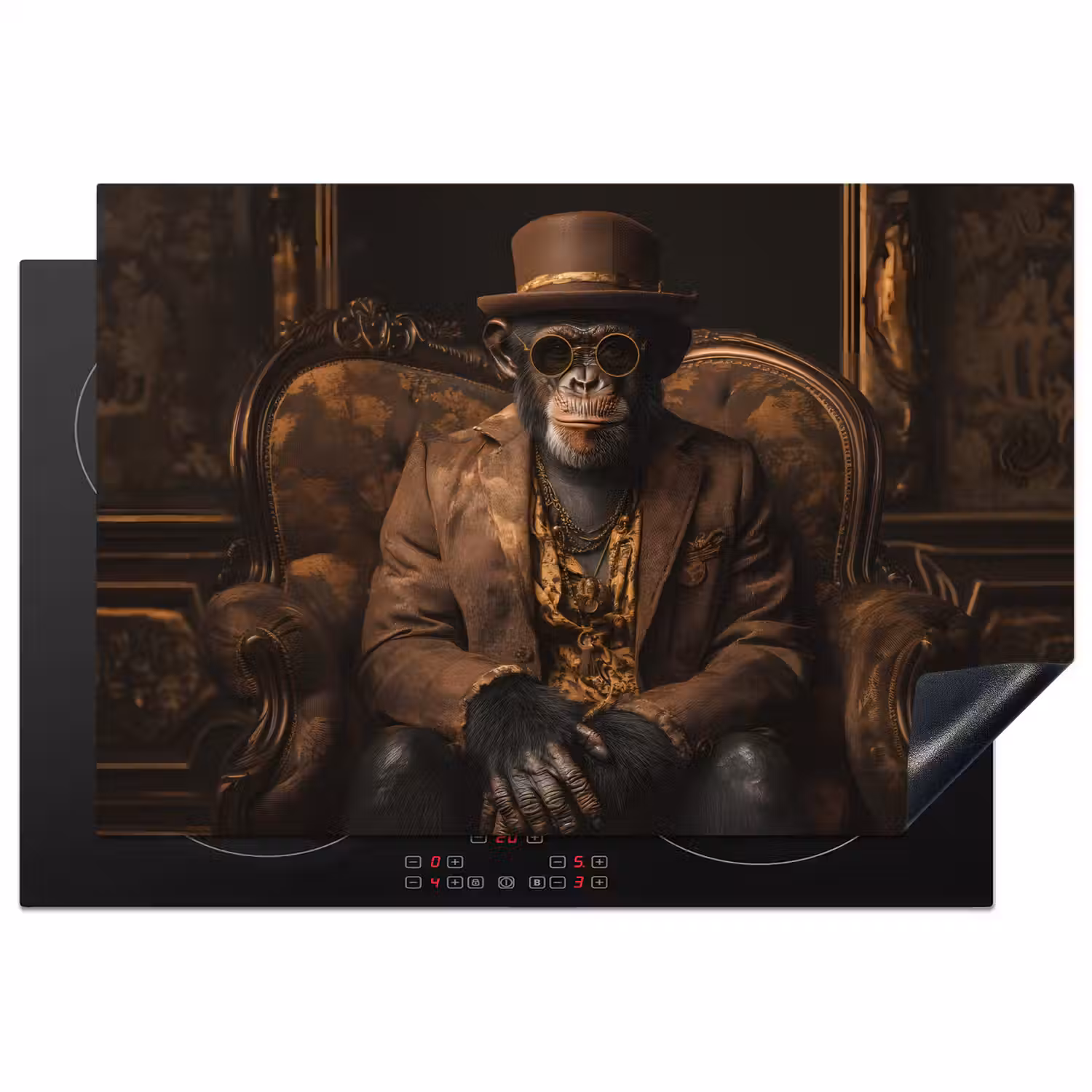 Chimpansee - Stoel - Pak - Bruin Inductie beschermer vinyl 3mm klein -3d