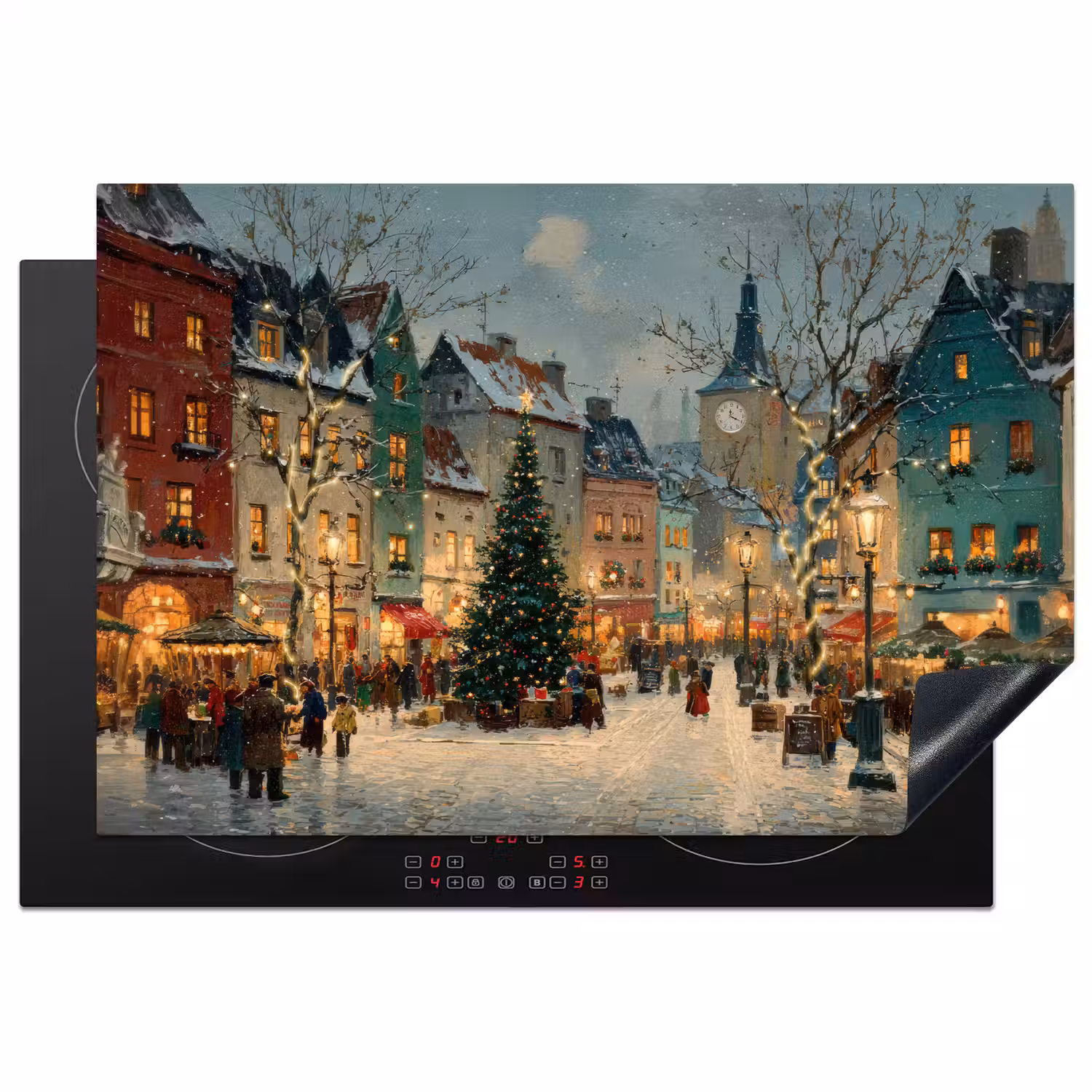 Kerstsfeer - Stadsplein - Kleurrijk Inductie beschermer vinyl 3mm klein -3d