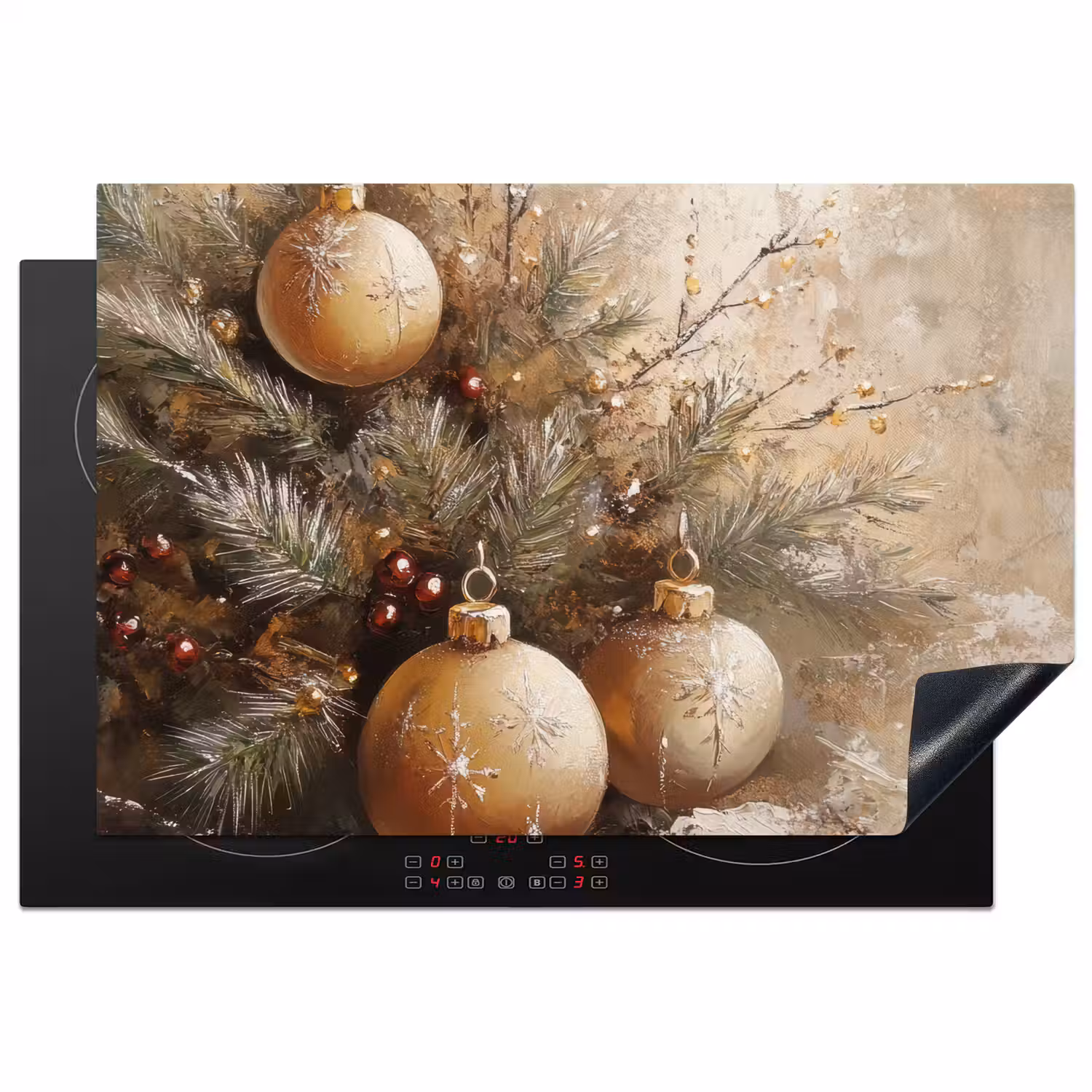Kerst - Kerstballen - Beige - Goud Inductie beschermer vinyl 3mm klein -3d