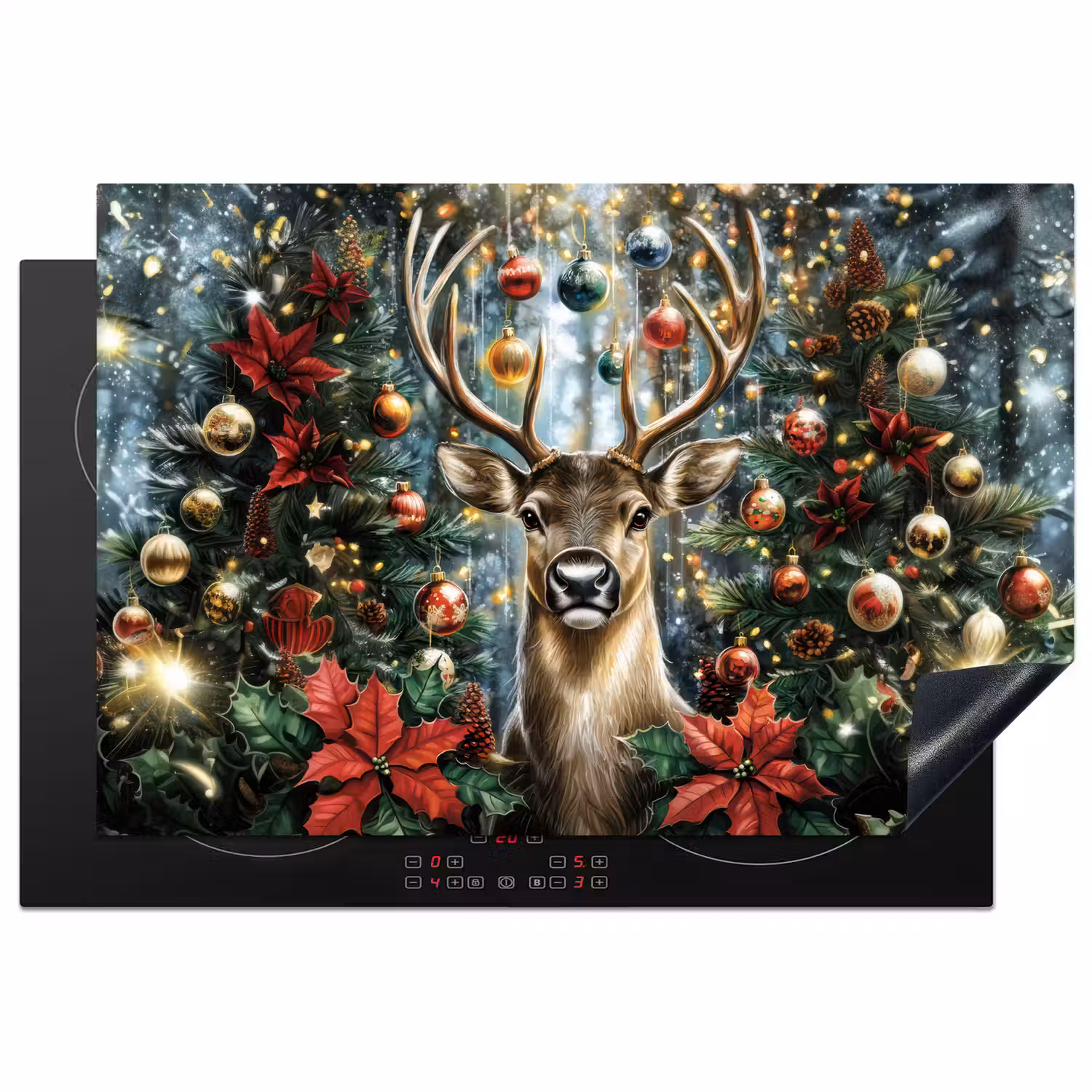 Kerstfeest - Dennenbos - Rood Inductie beschermer vinyl 3mm klein -3d