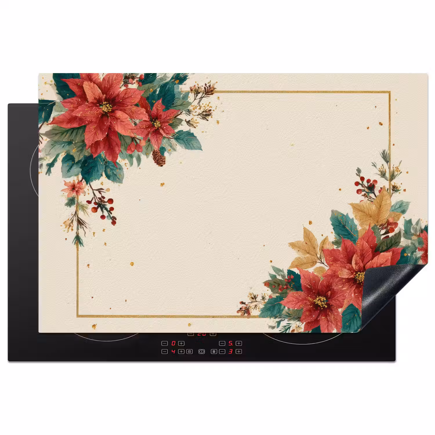 Kerst - Poinsettia - Omlijsting - Kleurrijk Inductie beschermer vinyl 3mm klein -3d
