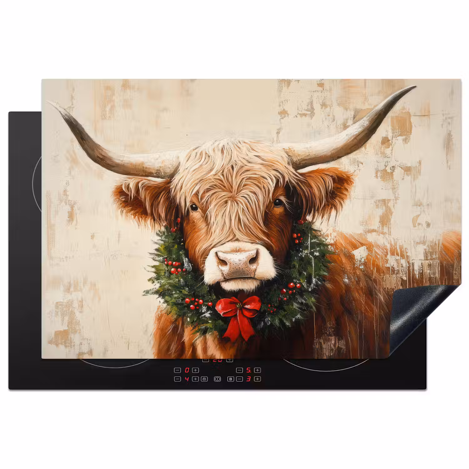 Kerst - Schotse Hooglander - Bruin - Krans Inductie beschermer vinyl 3mm klein -3d