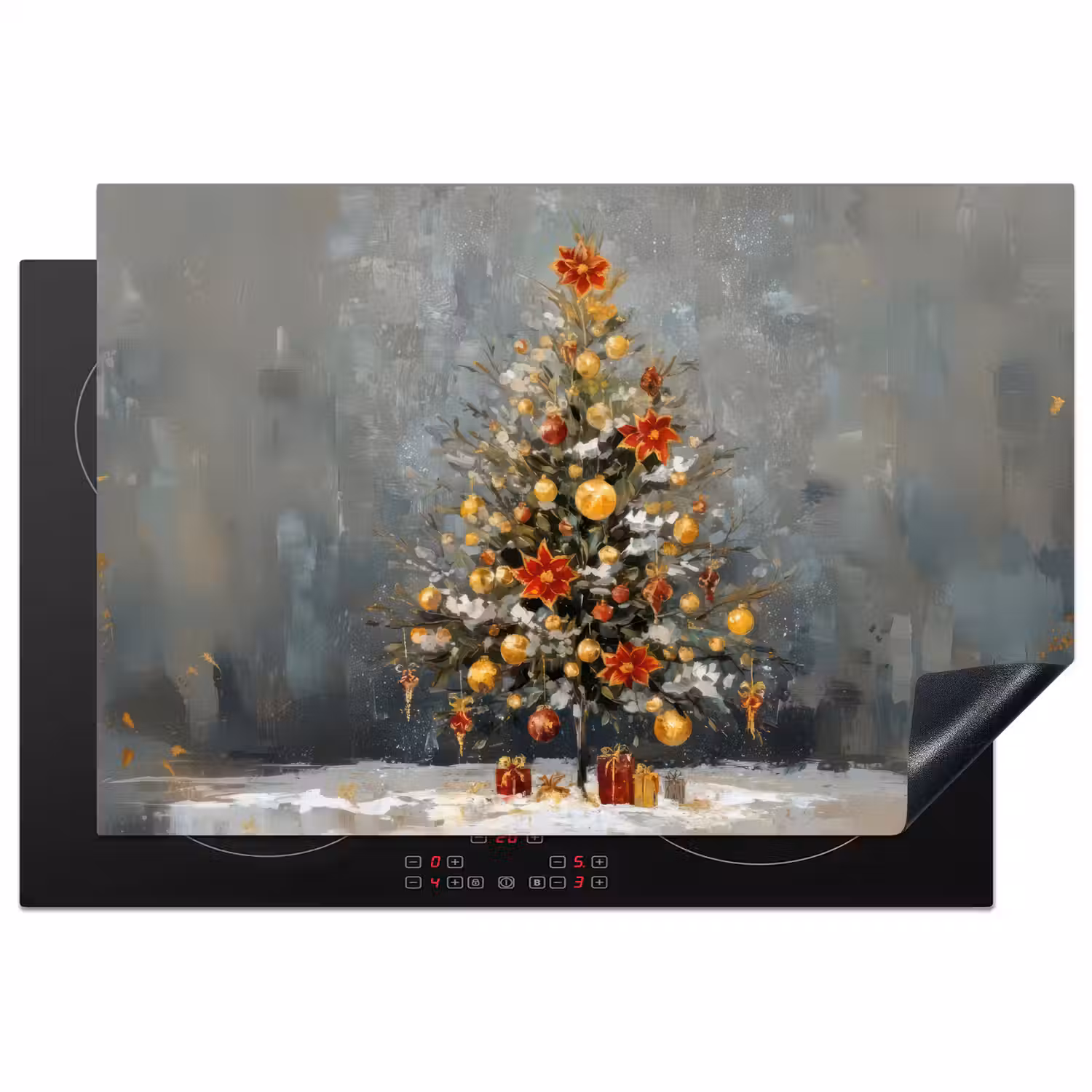 Kerstboom - Cadeaus - Rood - Goud Inductie beschermer vinyl 3mm klein -3d