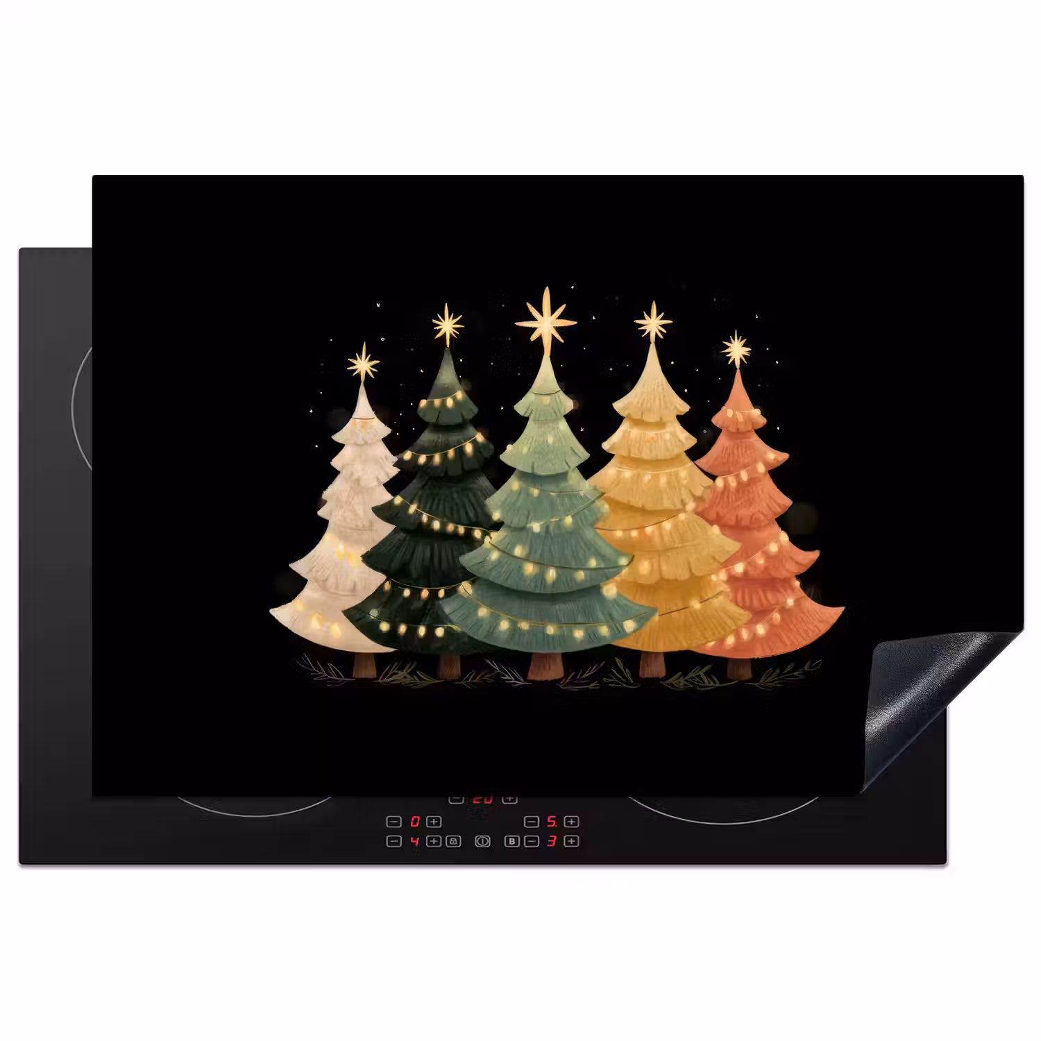 Kerstbomen - Kleurrijk - Lichtjes - Ster Inductie beschermer vinyl 3mm klein -3d