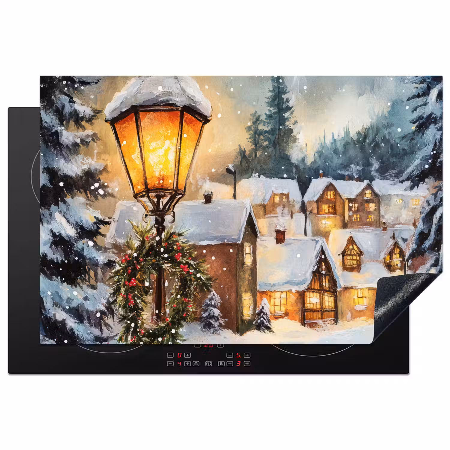 Kerstdorp - Huizen - Sneeuw - Kerst Inductie beschermer vinyl 3mm klein -3d