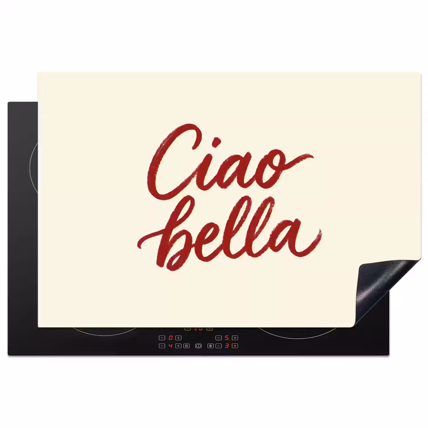 Ciao bella - Rood - Wit - Minimalistisch Inductie beschermer vinyl 3mm klein -3d