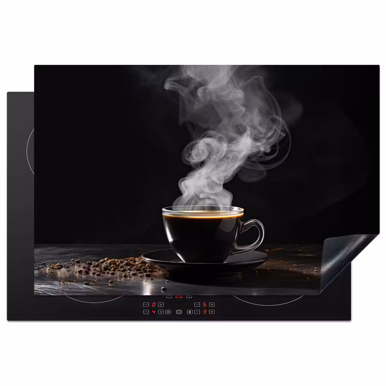 Koffie - Zwart - Bonen - Warm - Kopje Inductie beschermer vinyl 3mm klein -3d