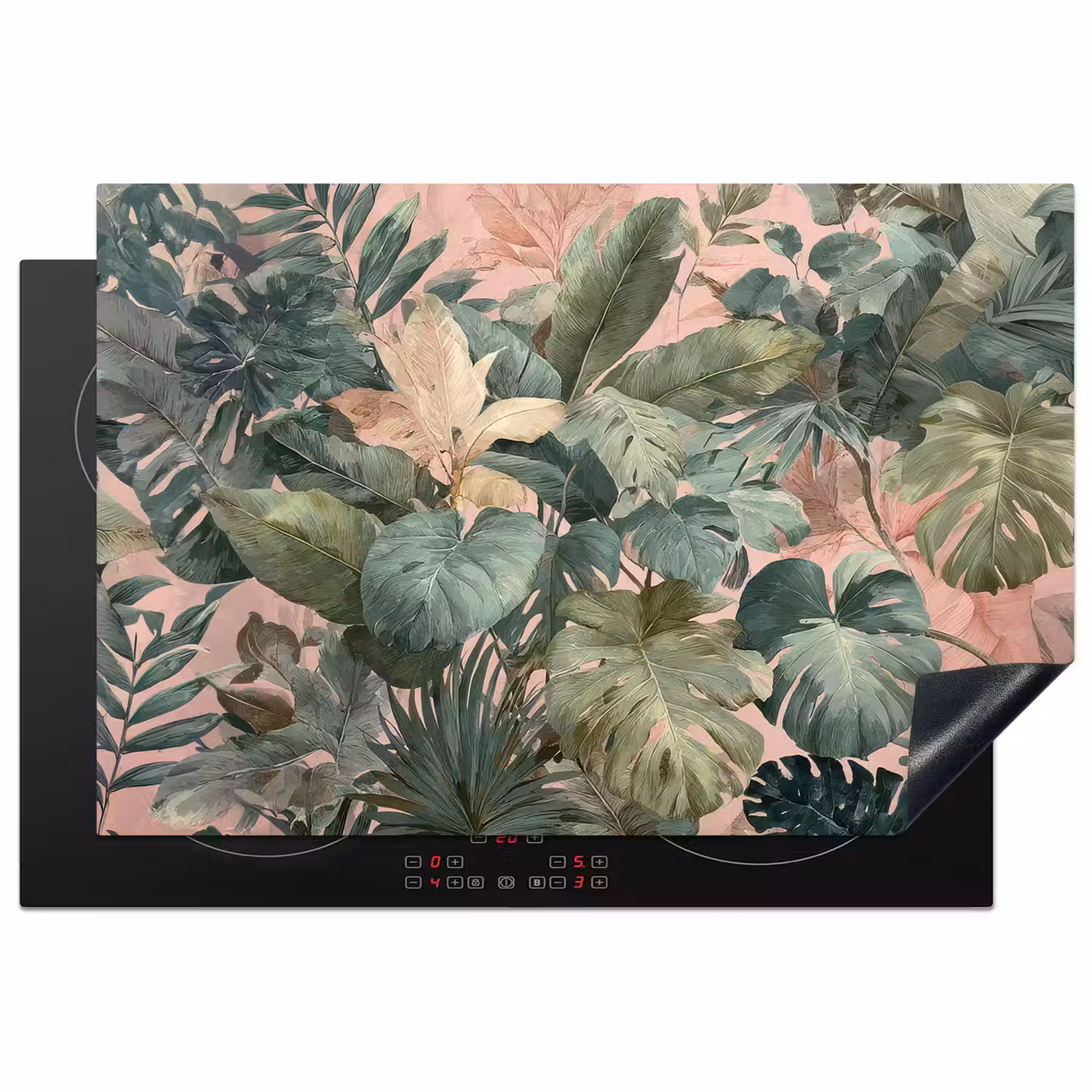 Compositie van bladeren - Groen - Roze Inductie beschermer vinyl 3mm klein -3d