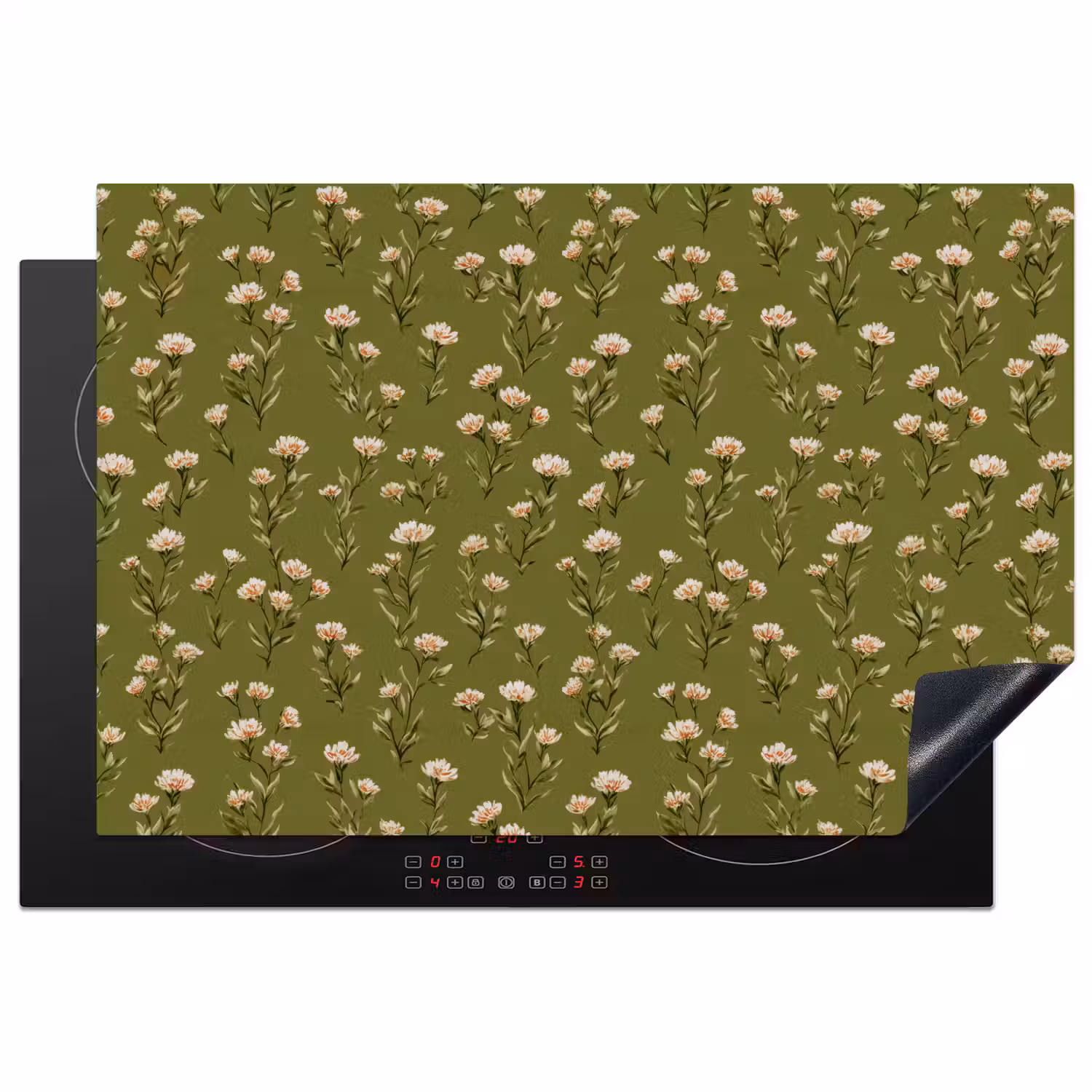 Landelijk - Bloemen - Groen Inductie beschermer vinyl 3mm klein 276 -3d