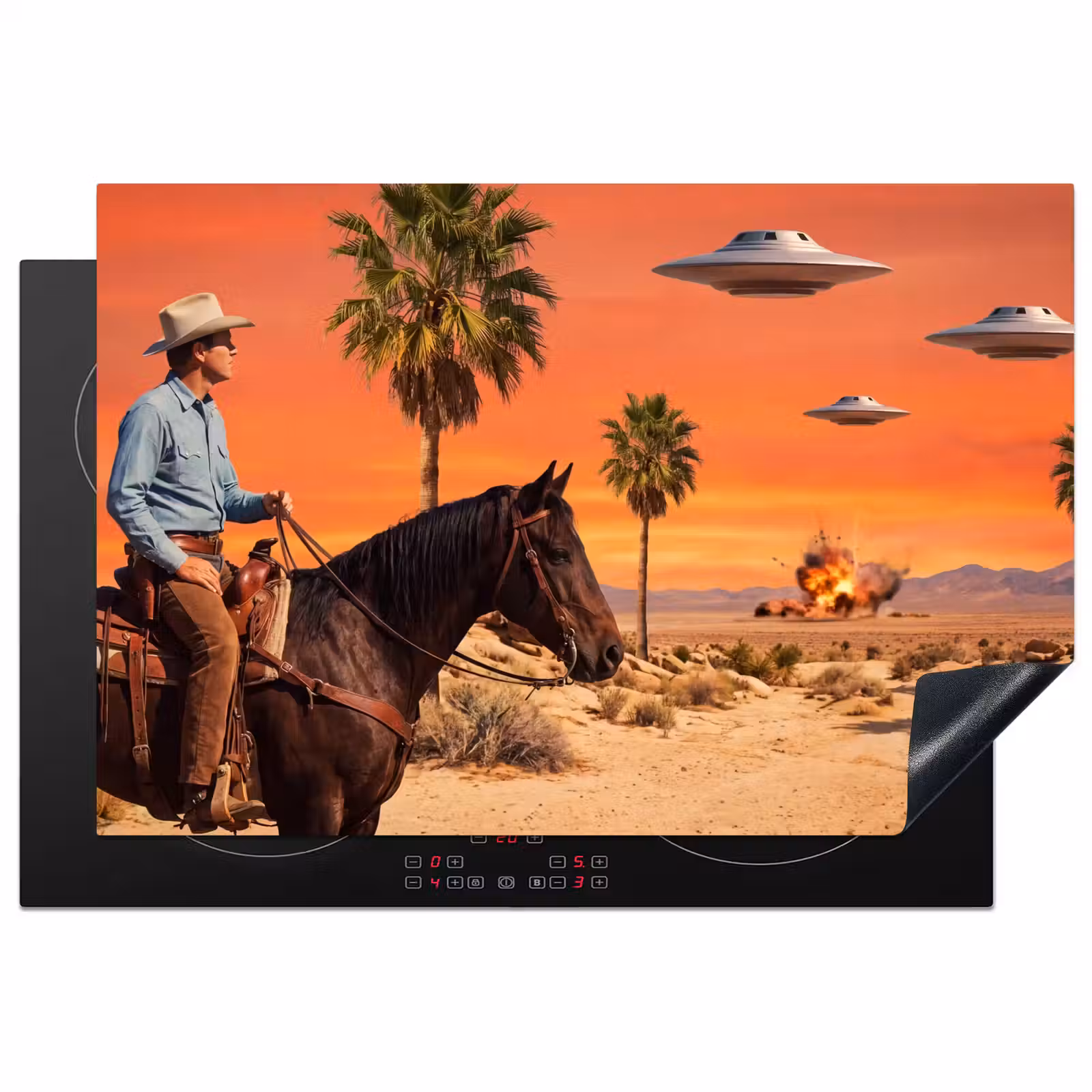 Induction Hob Cover - Cowboy - Horse - Desert - Cowboy - Paard - Woestijn Inductie beschermer vinyl 3mm klein