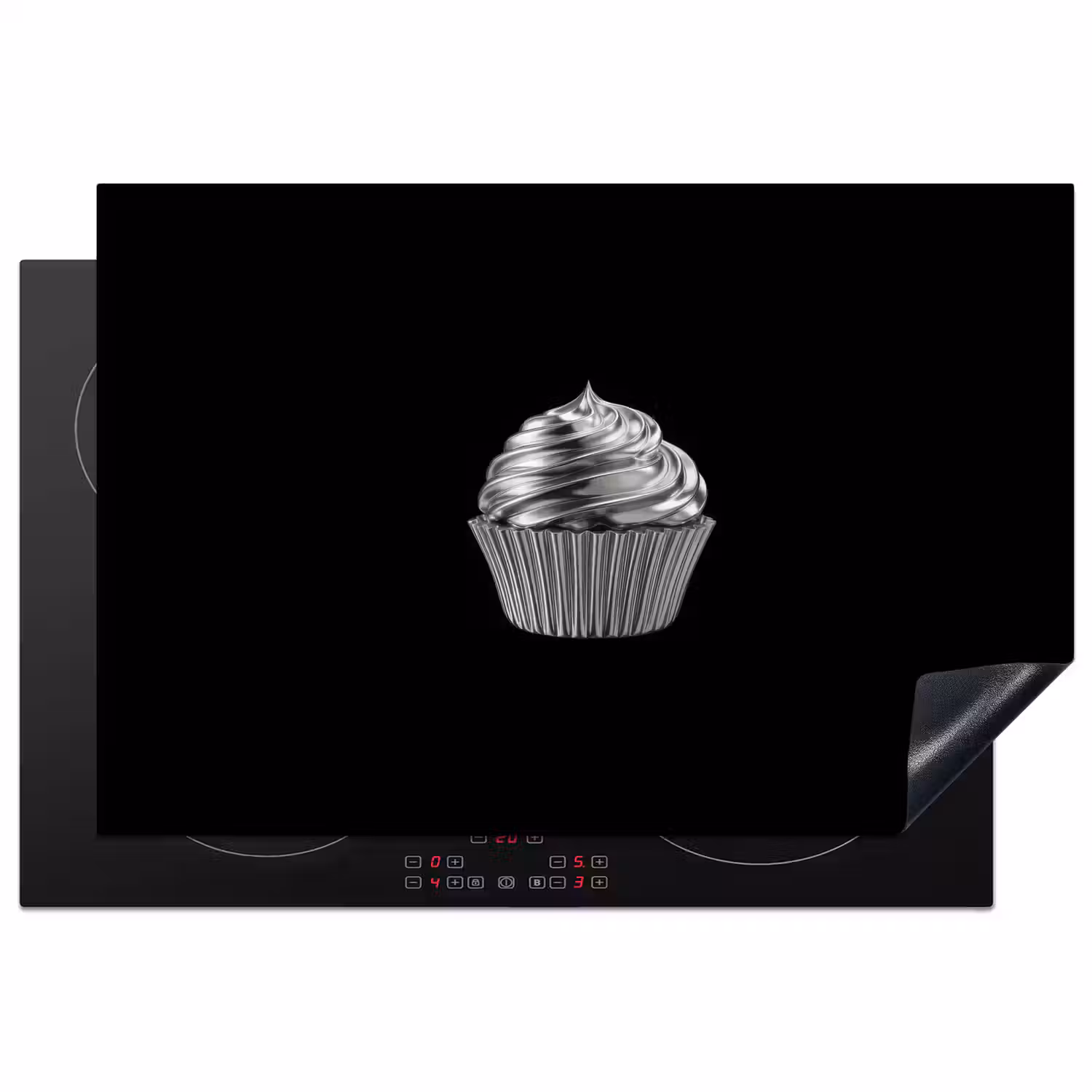 Cupcake - Luxueus - Zilver Inductie beschermer vinyl 3mm klein -3d