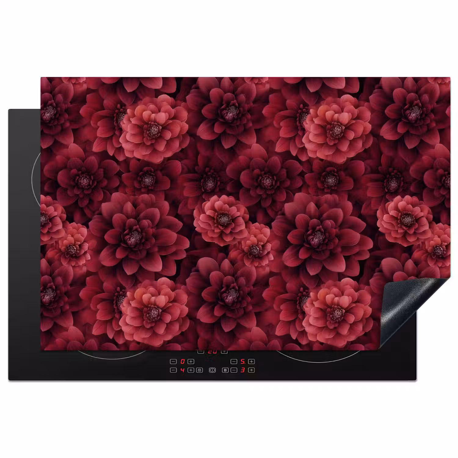 Dahlias - Bloemen - Rood Inductie beschermer vinyl 3mm klein 276 -3d