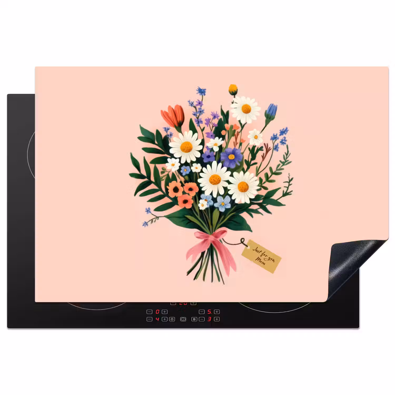 Margrieten - Boeket - Strikje - Roze Inductie beschermer vinyl 3mm klein -3d