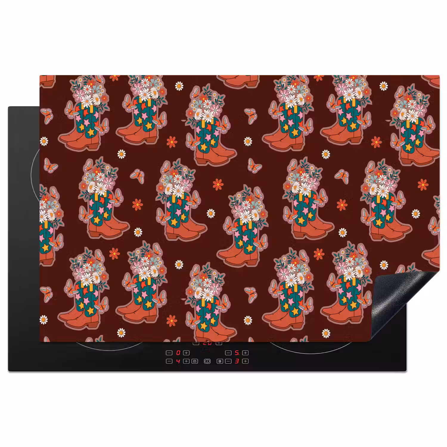 Retro - Disco - Laarzen - Bloemen - Multi Inductie beschermer vinyl 3mm klein 276 -3d