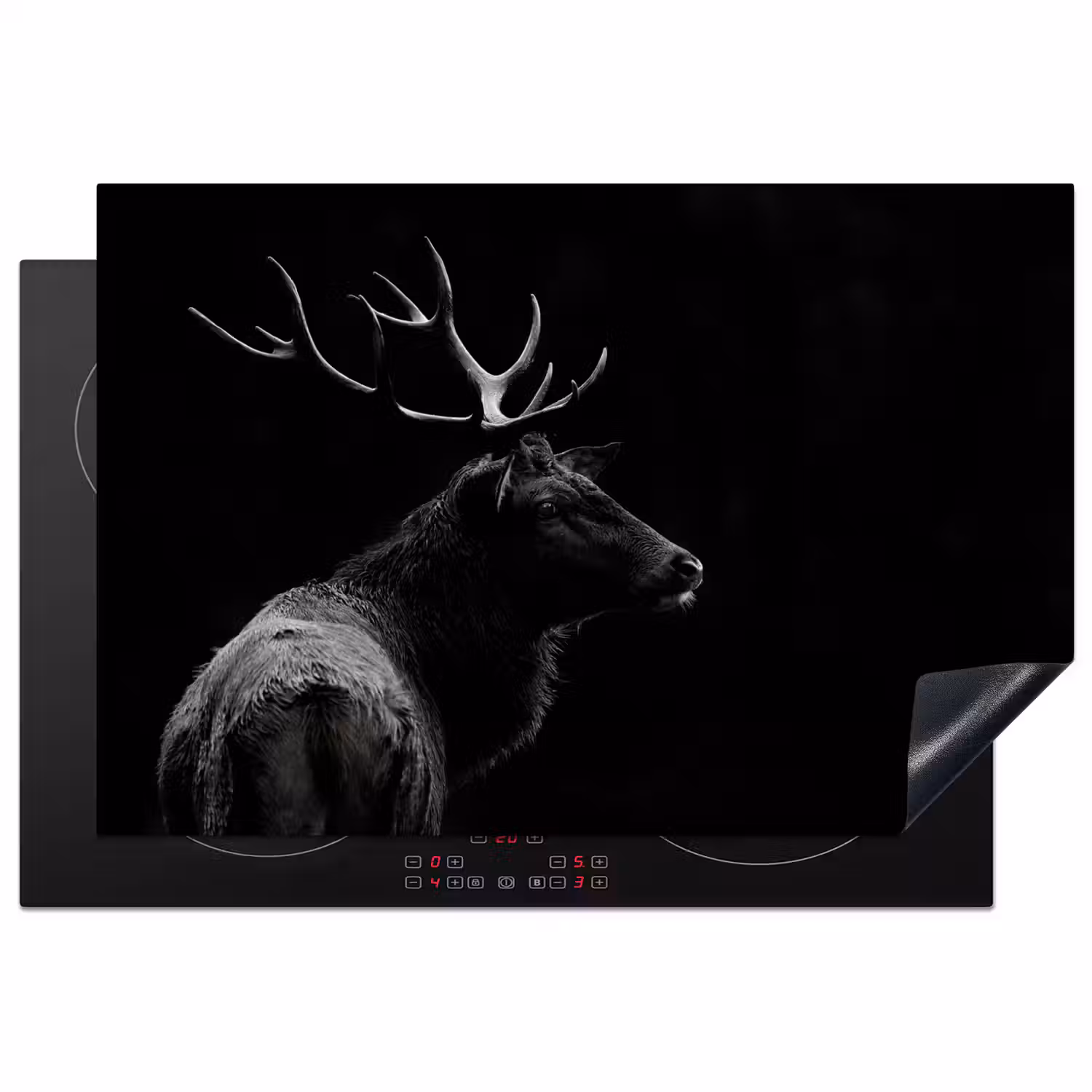 Hert - Zwart - Portret - Gewei - Dieren Inductie beschermer vinyl 3mm klein -3d