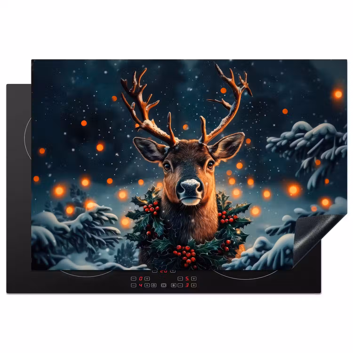 Hert - Kerst - Winter - Sneeuw - Kerstkrans Inductie beschermer vinyl 3mm klein -3d