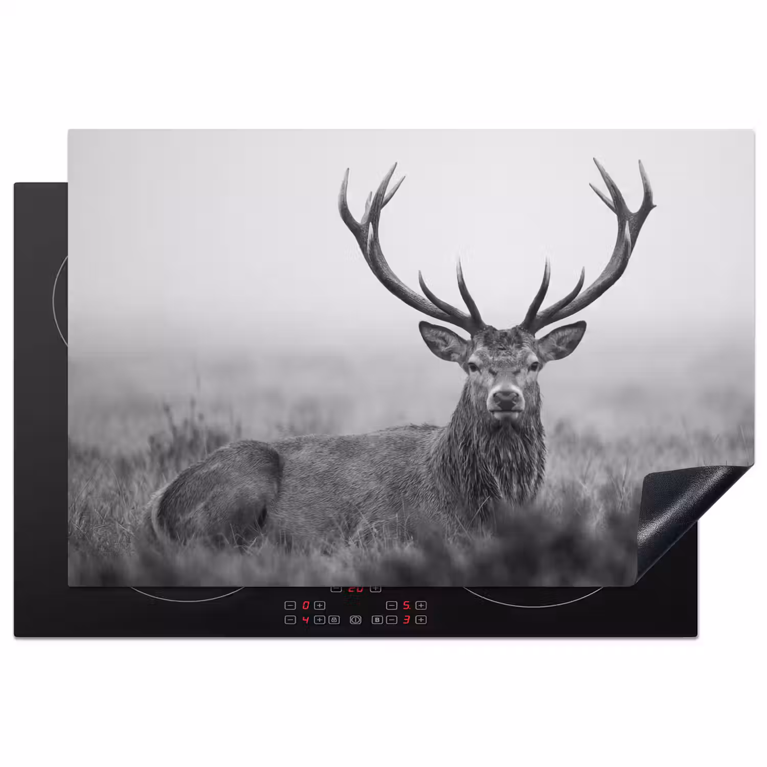 Hert - Mistig - Zwart - Wit Inductie beschermer vinyl 3mm klein -3d