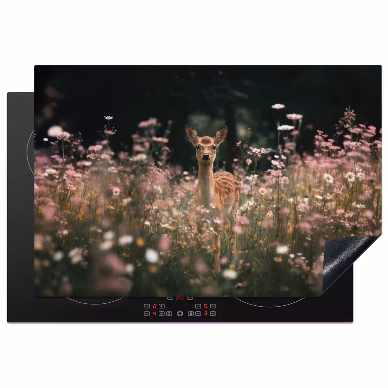 Hert - Wilde bloemen - Bos Inductie beschermer vinyl 3mm klein -3d