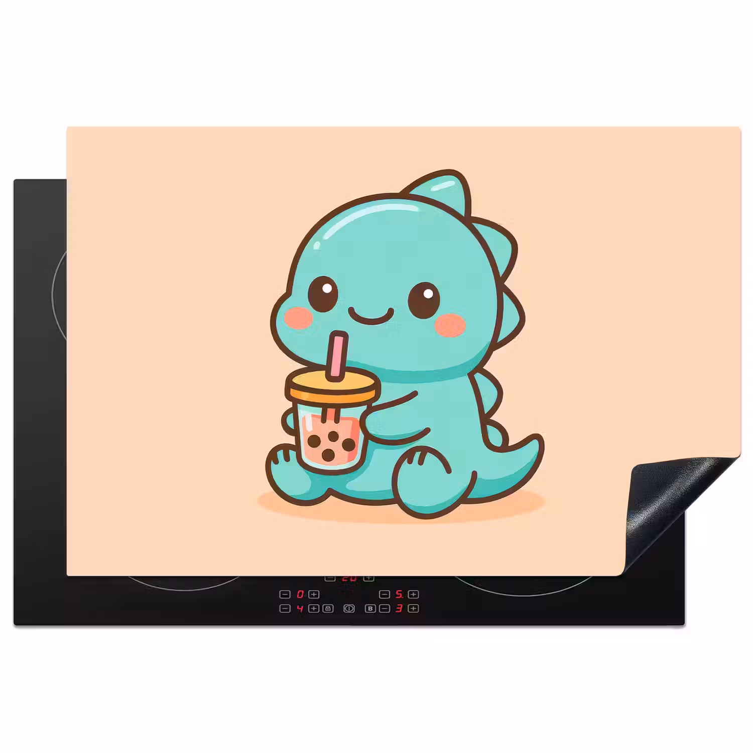 Dino - Boba - kawaii - Oranje Inductie beschermer vinyl 3mm klein -3d
