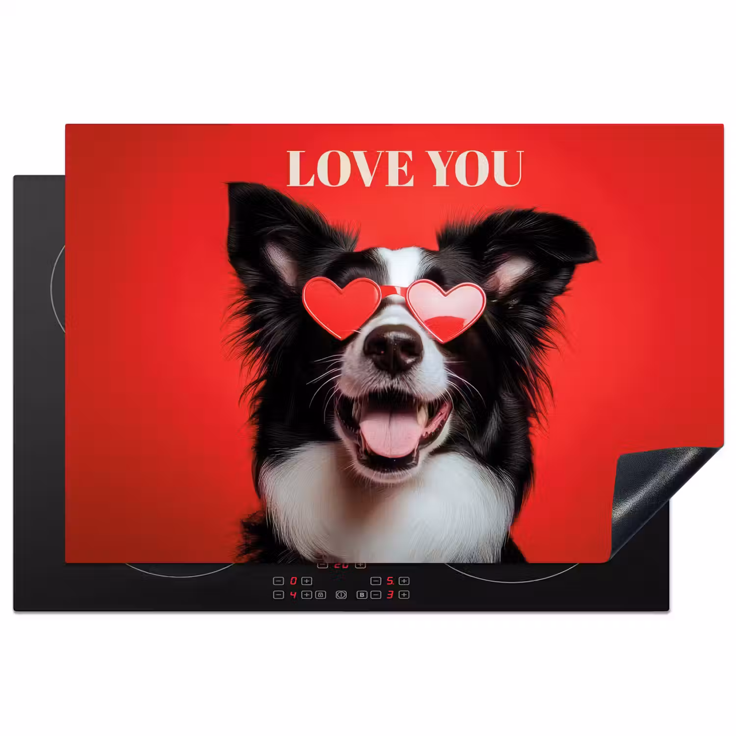 Hond - Hartjesbril - Loveyou - Rood Inductie beschermer vinyl 3mm klein -3d