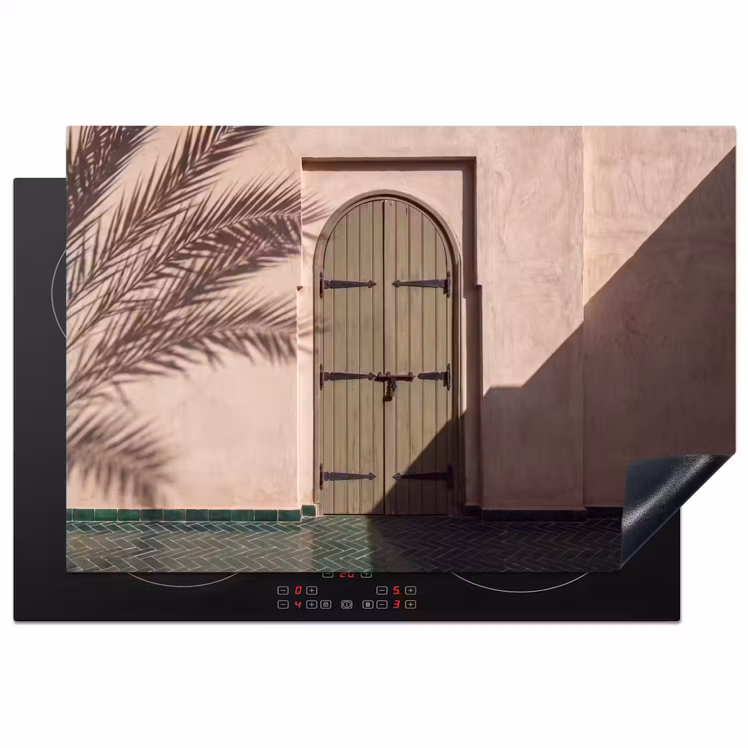 Deur - Hout - Architectuur - Groen - Rustiek Inductie beschermer vinyl 3mm klein -3d