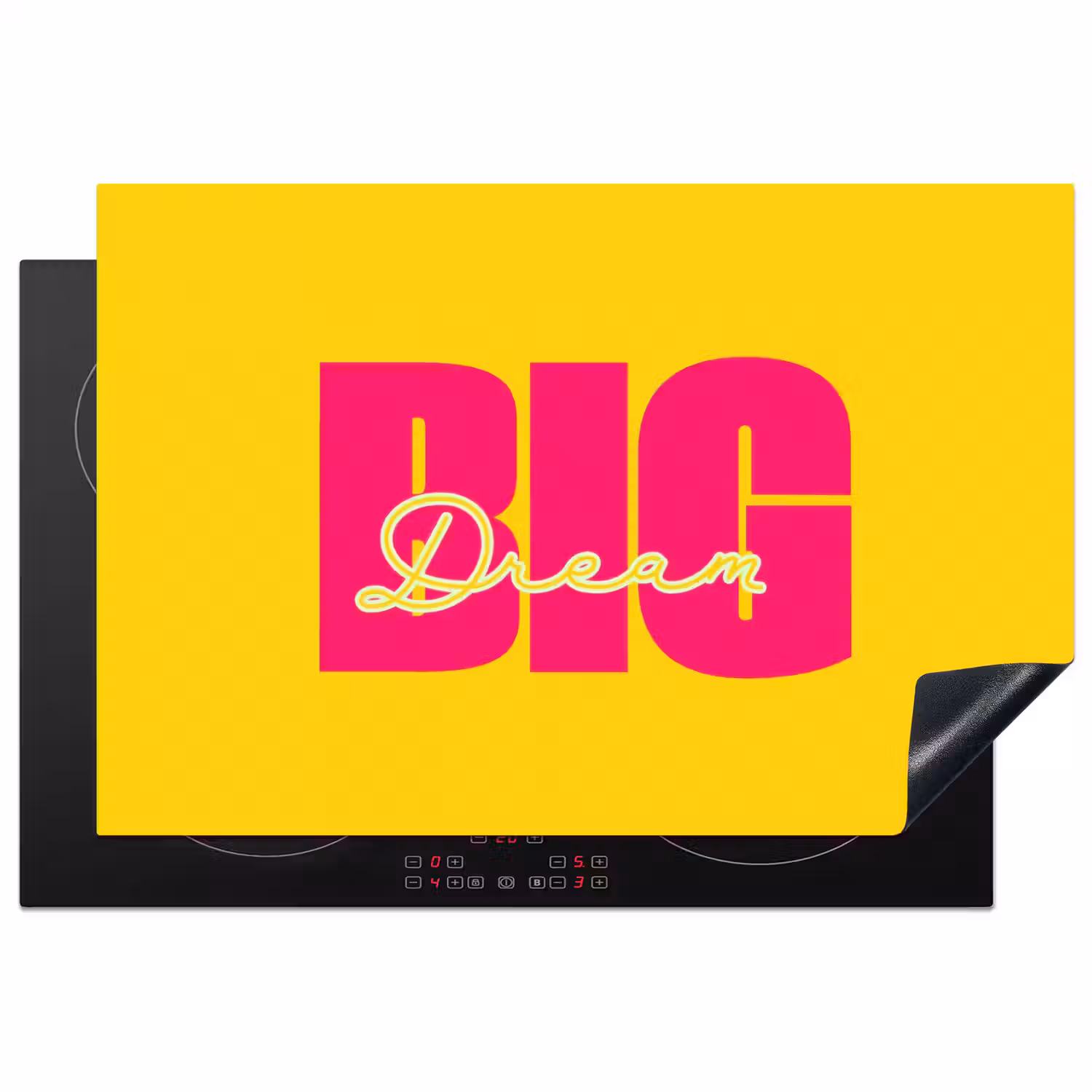 Dream big - Geel - Roze Inductie beschermer vinyl 3mm klein -3d