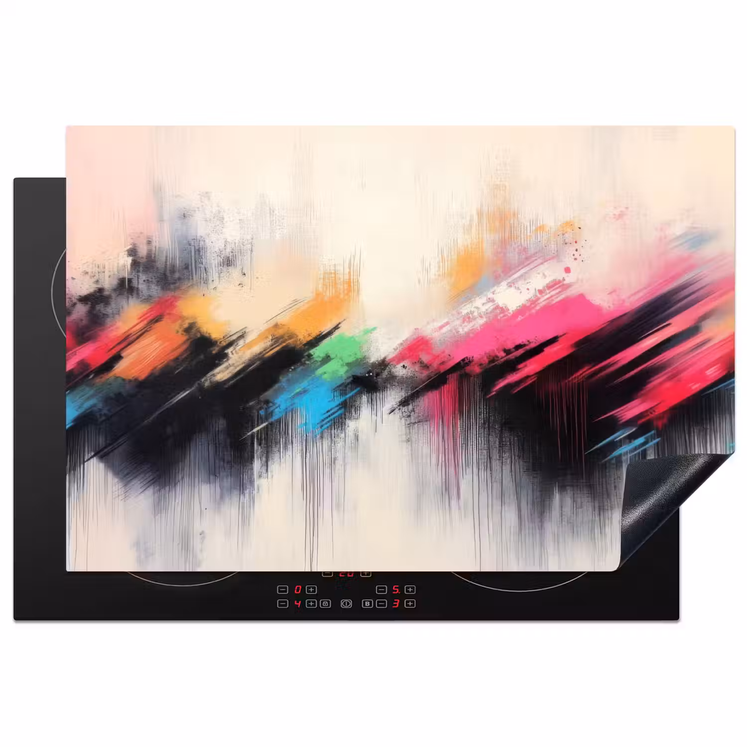 Dynamisch - Abstract - Kleurrijk - Zwart Inductie beschermer vinyl 3mm klein -3d