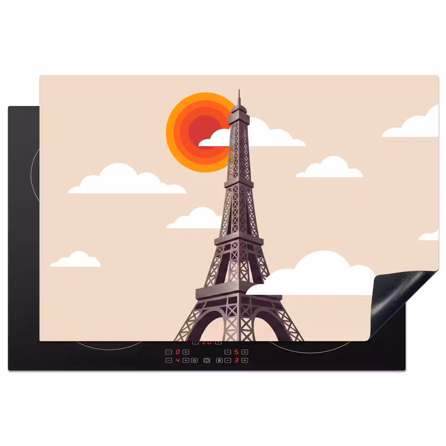 Eiffeltoren - Zon - Architectuur - Abstract - Beige Inductie beschermer vinyl 3mm klein -3d