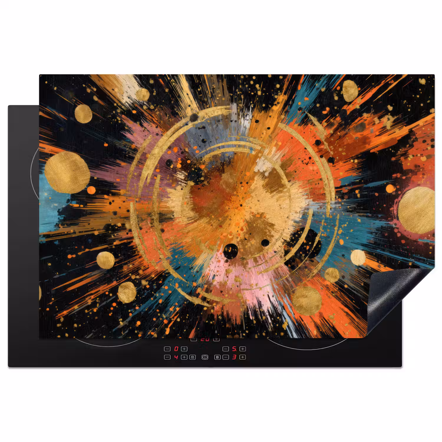 Explosie - Verfstructuur - Goud - Abstract Inductie beschermer vinyl 3mm klein -3d