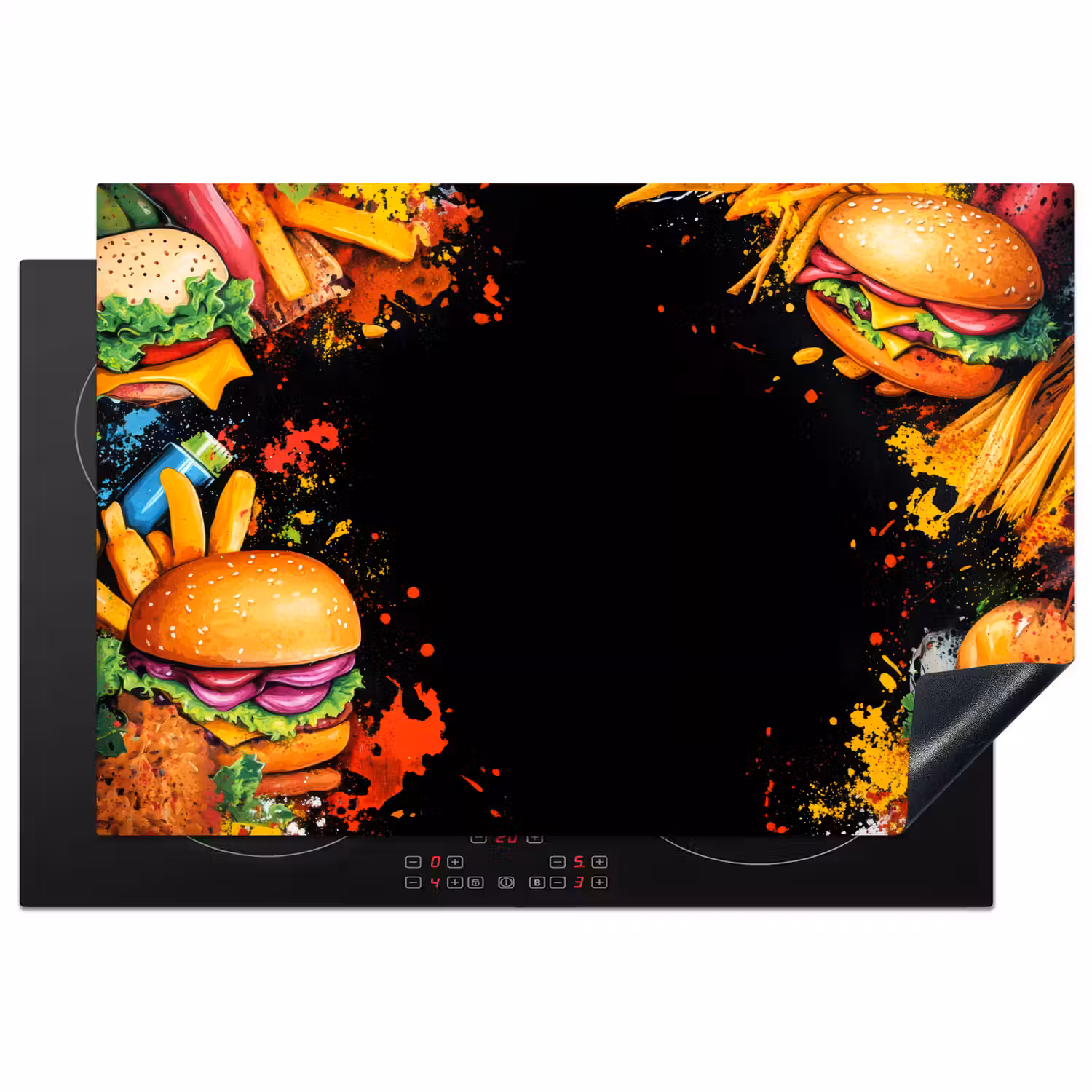 Fastfood - Graffiti - Hamburger - Eten - Modern Inductie beschermer vinyl 3mm klein -3d