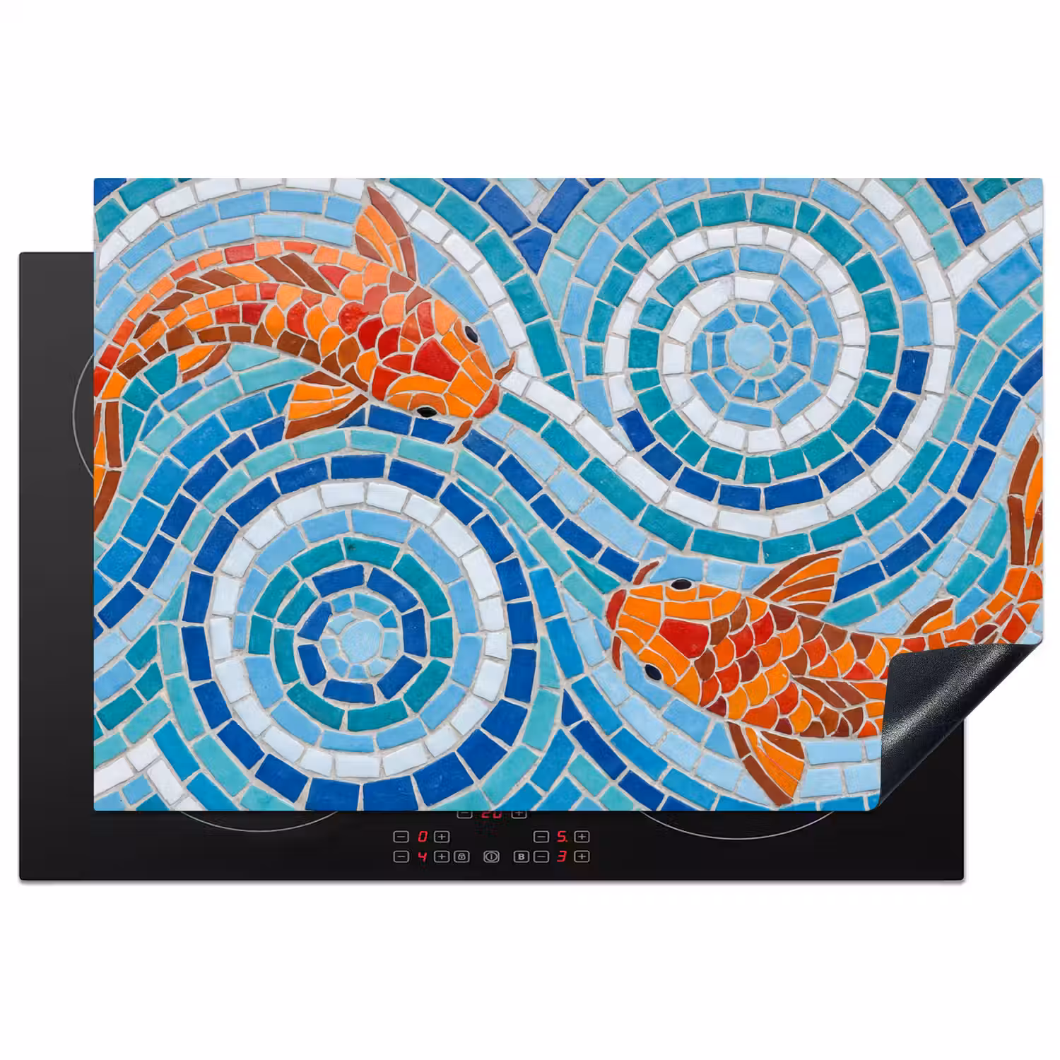 Vis - Mozaïek - Water - Decoratief - Blauw Inductie beschermer vinyl 3mm klein -3d
