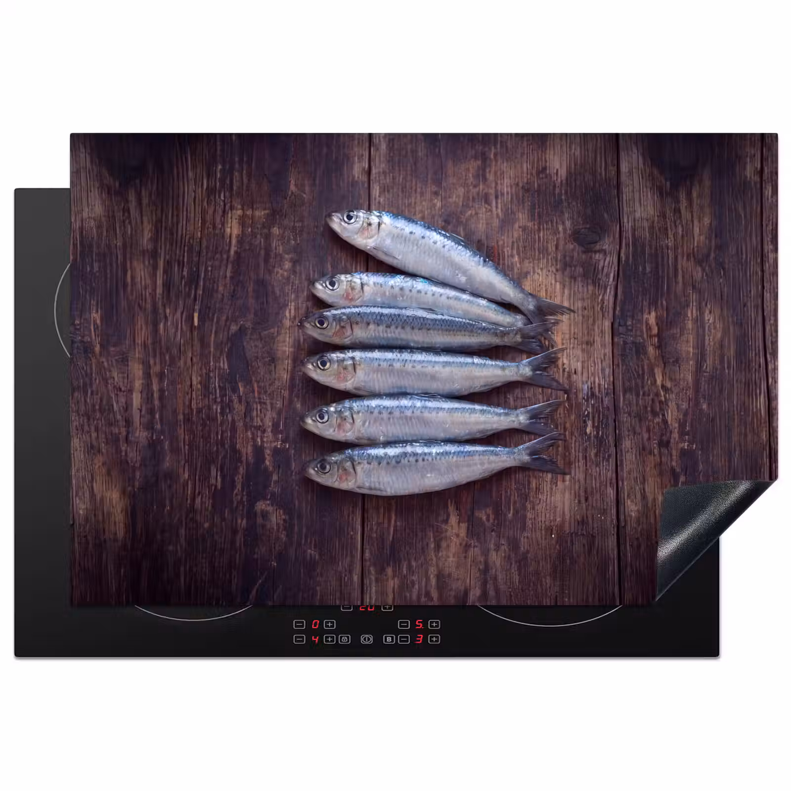 Induction Hob Cover - Fish - Wood - Food - Vis - Hout - Eten Inductie beschermer vinyl 3mm klein