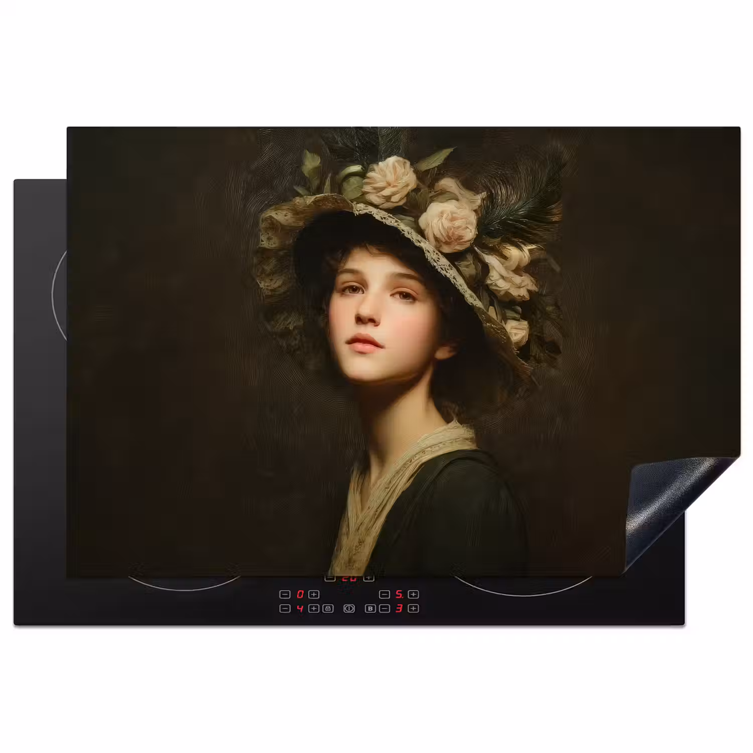 Bloemenhoed - Portret - Vrouw Inductie beschermer vinyl 3mm klein -3d