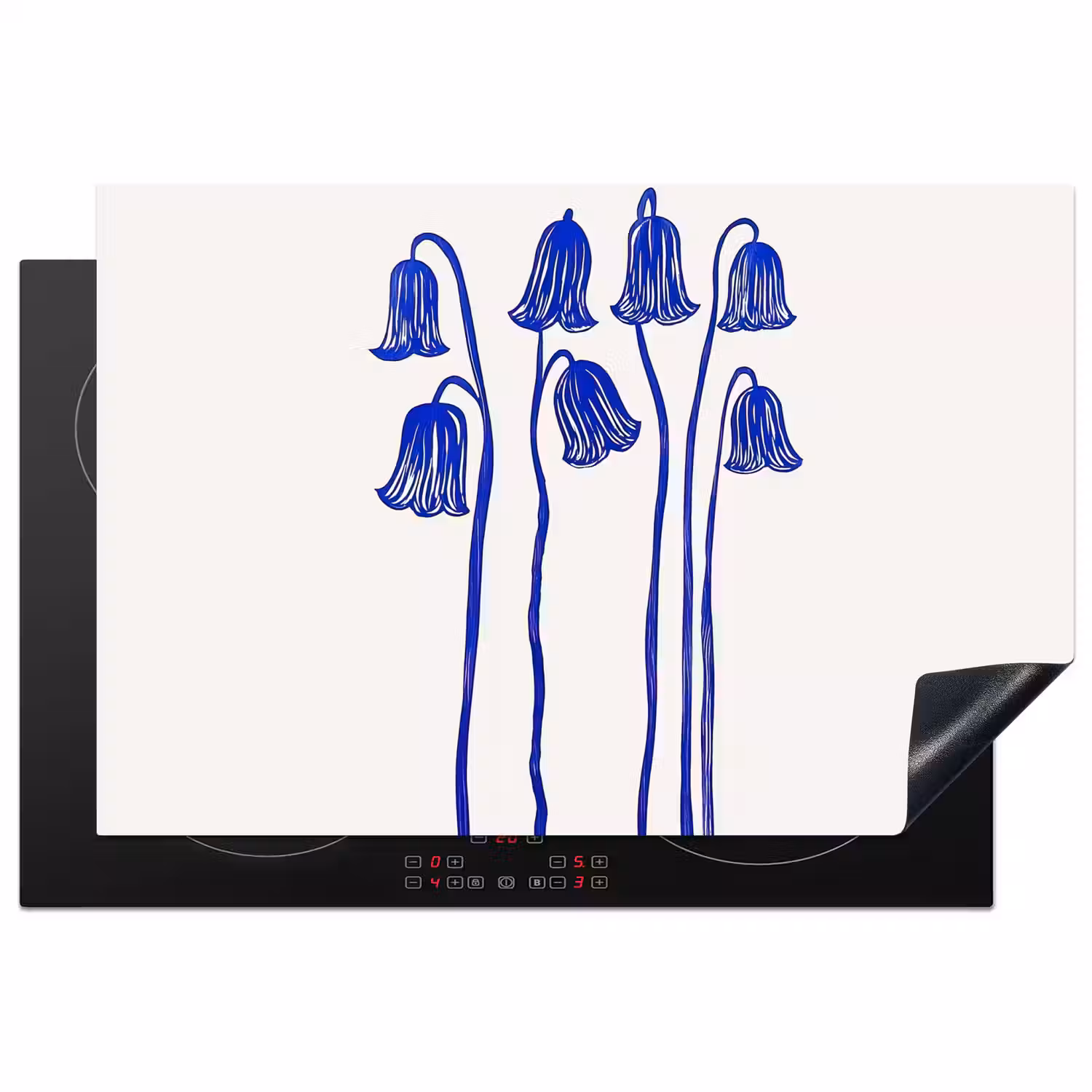 Bloemen - Blauw - Lijnen - Bloemblaadjes Inductie beschermer vinyl 3mm klein -3d