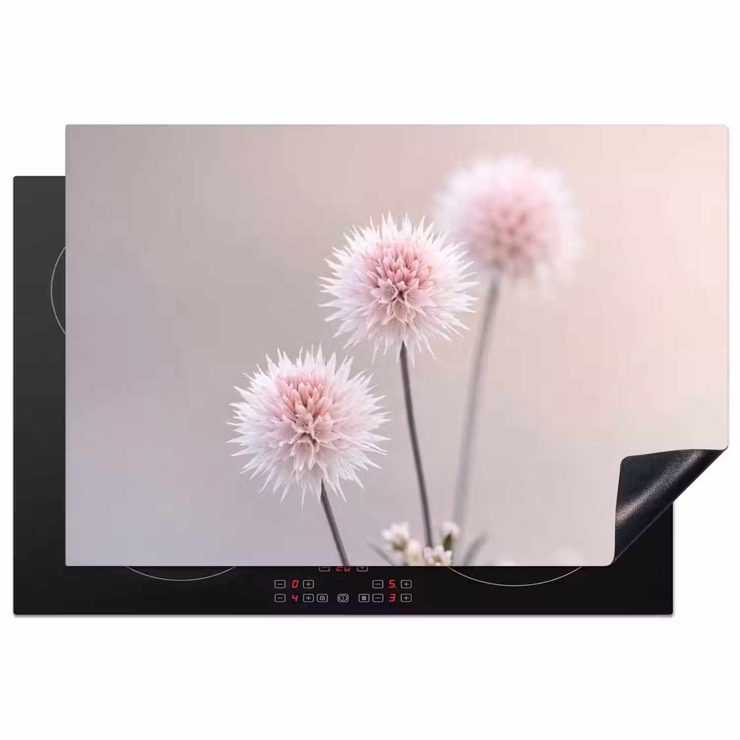 Bloemen - Bollen - Roze Inductie beschermer vinyl 3mm klein -3d