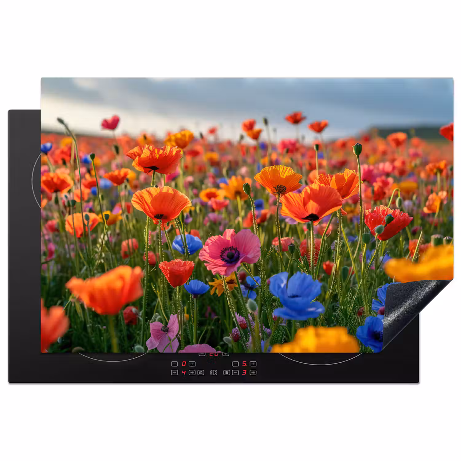 Bloemen - Kleurrijk - Bloemenveld - Planten - Oranje Inductie beschermer vinyl 3mm klein -3d
