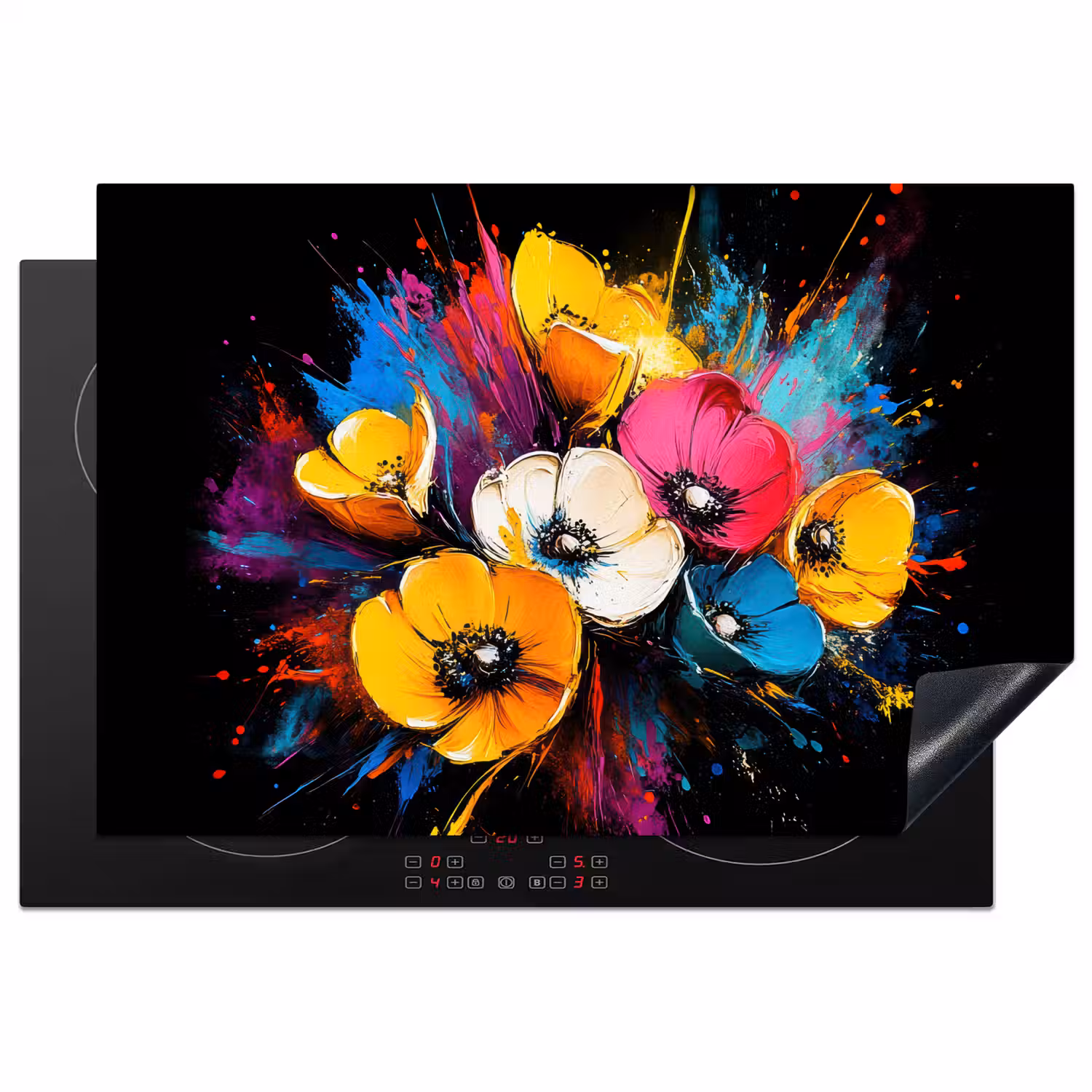 Bloemen - Kleurrijk - Graffiti - Modern - Boeket Inductie beschermer vinyl 3mm klein -3d