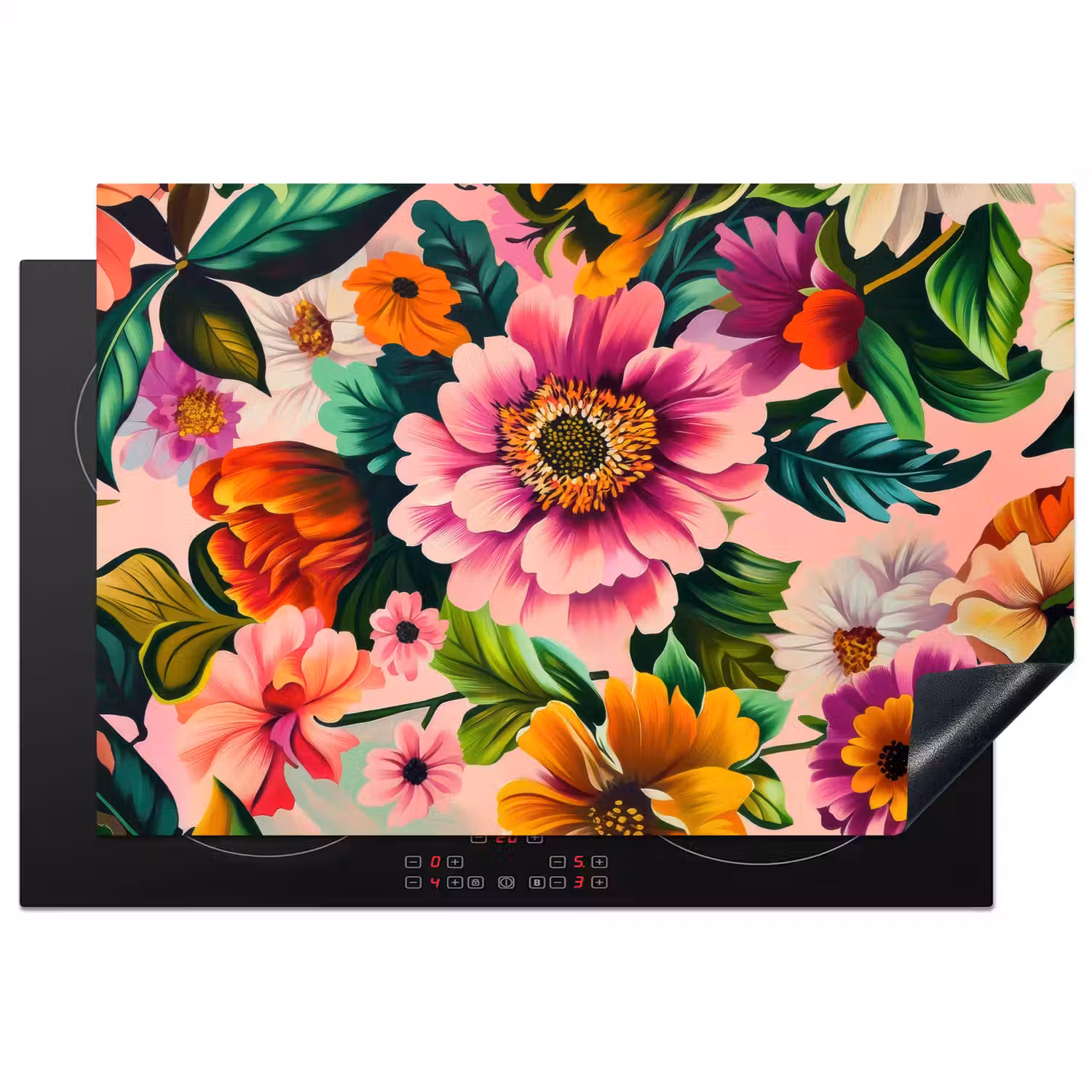 Bloemen - Kleurrijk - Roze Inductie beschermer vinyl 3mm klein -3d