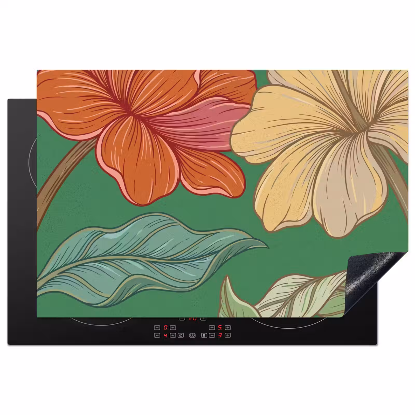 Induction Hob Cover - Flowers - Greenery - Illustration - Bloemen - Groen - Illustratie Inductie beschermer vinyl 3mm klein