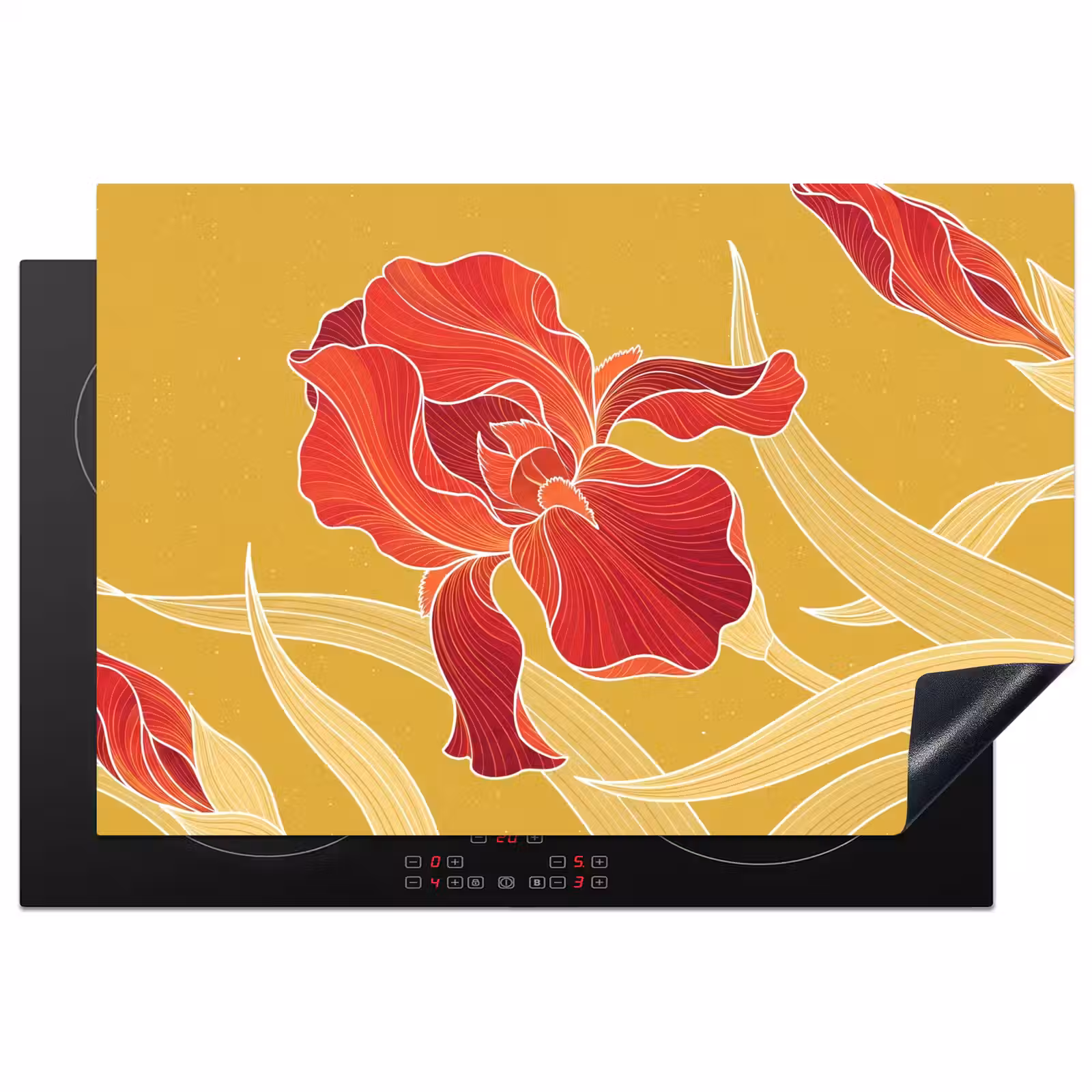 Induction Hob Cover - Flowers - Illustration - Red - Bloemen - Illustratie - Rood Inductie beschermer vinyl 3mm klein