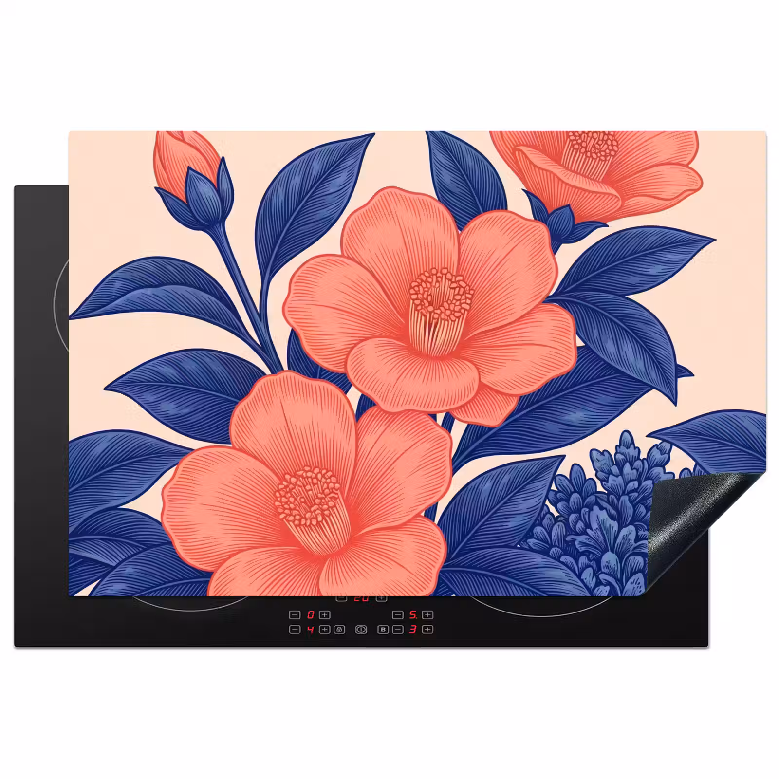 Induction Hob Cover - Flowers - Leaves - Botanical - Bloemen - Bladeren - Botanisch Inductie beschermer vinyl 3mm klein