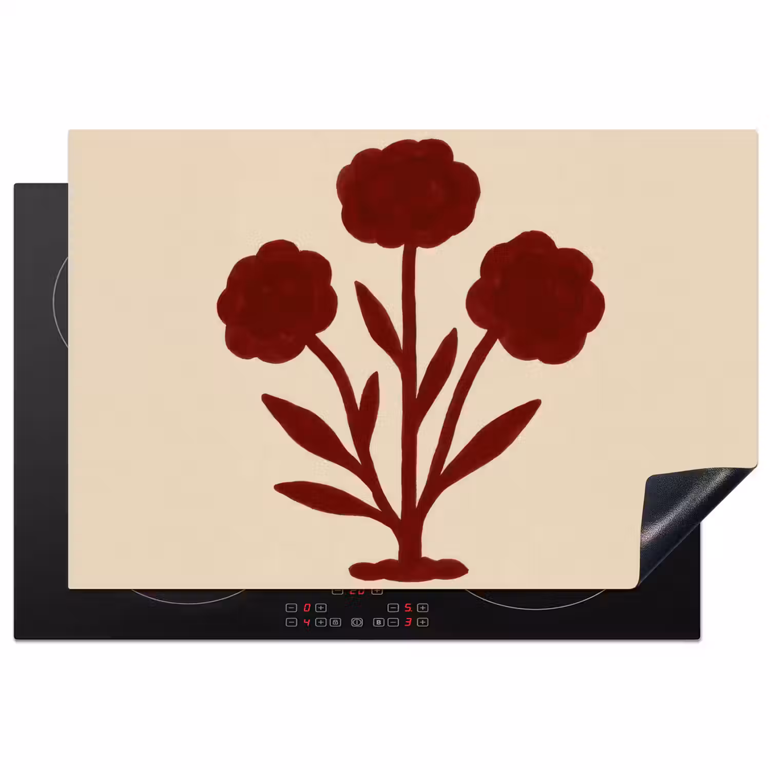 Bloemen - Bladeren - Rood - Minimalistisch Inductie beschermer vinyl 3mm klein -3d