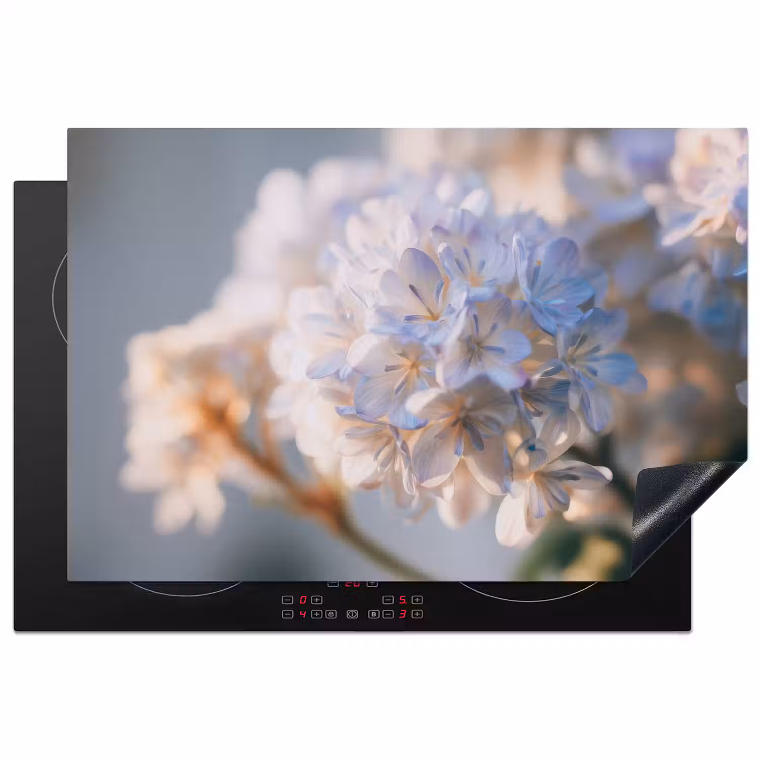 Bloemen - Lichtblauw - Wazig - Trosje Inductie beschermer vinyl 3mm klein -3d