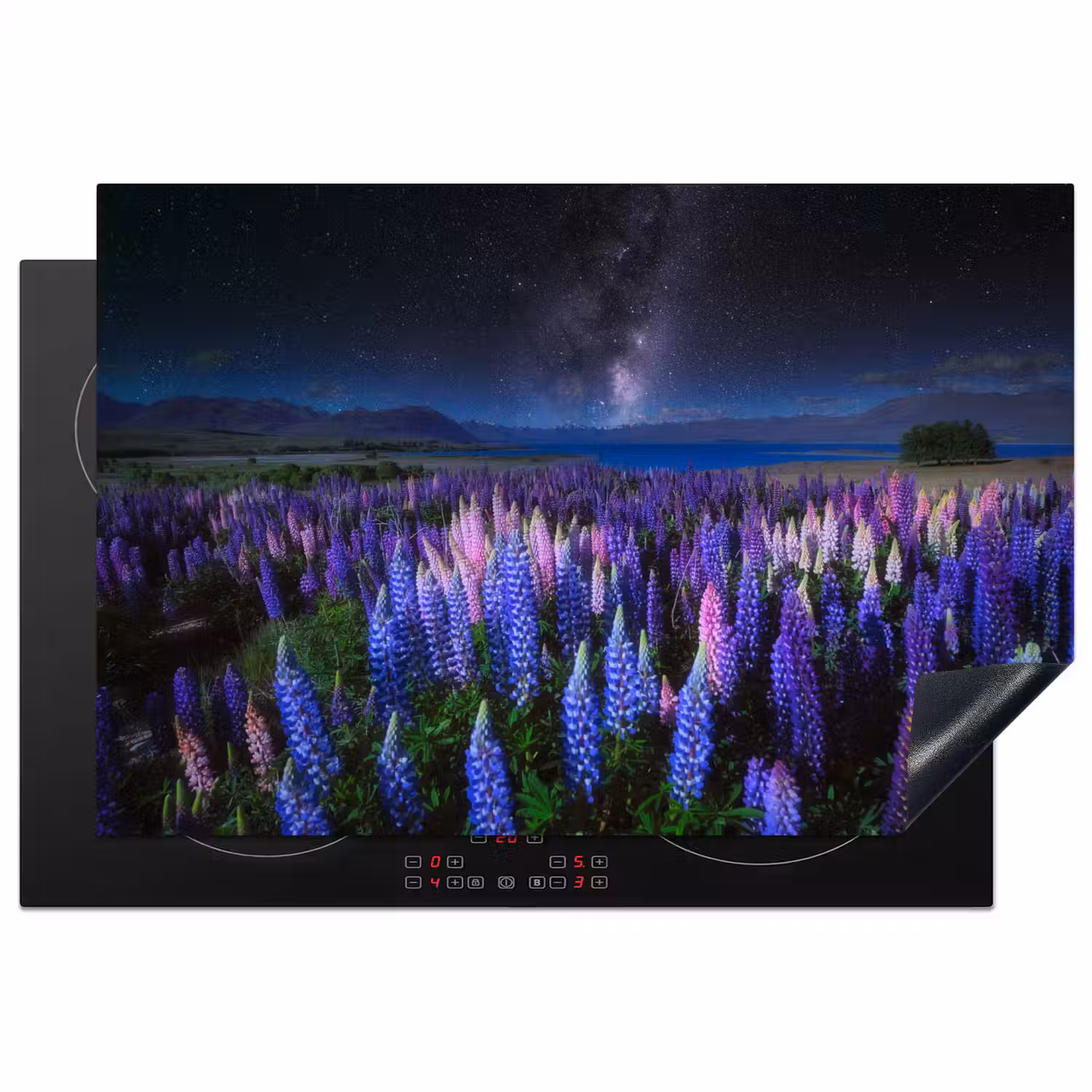 Bloemen - Nacht - Lupine - Sterrenhemel - Paars - Natuur Inductie beschermer vinyl 3mm klein -3d