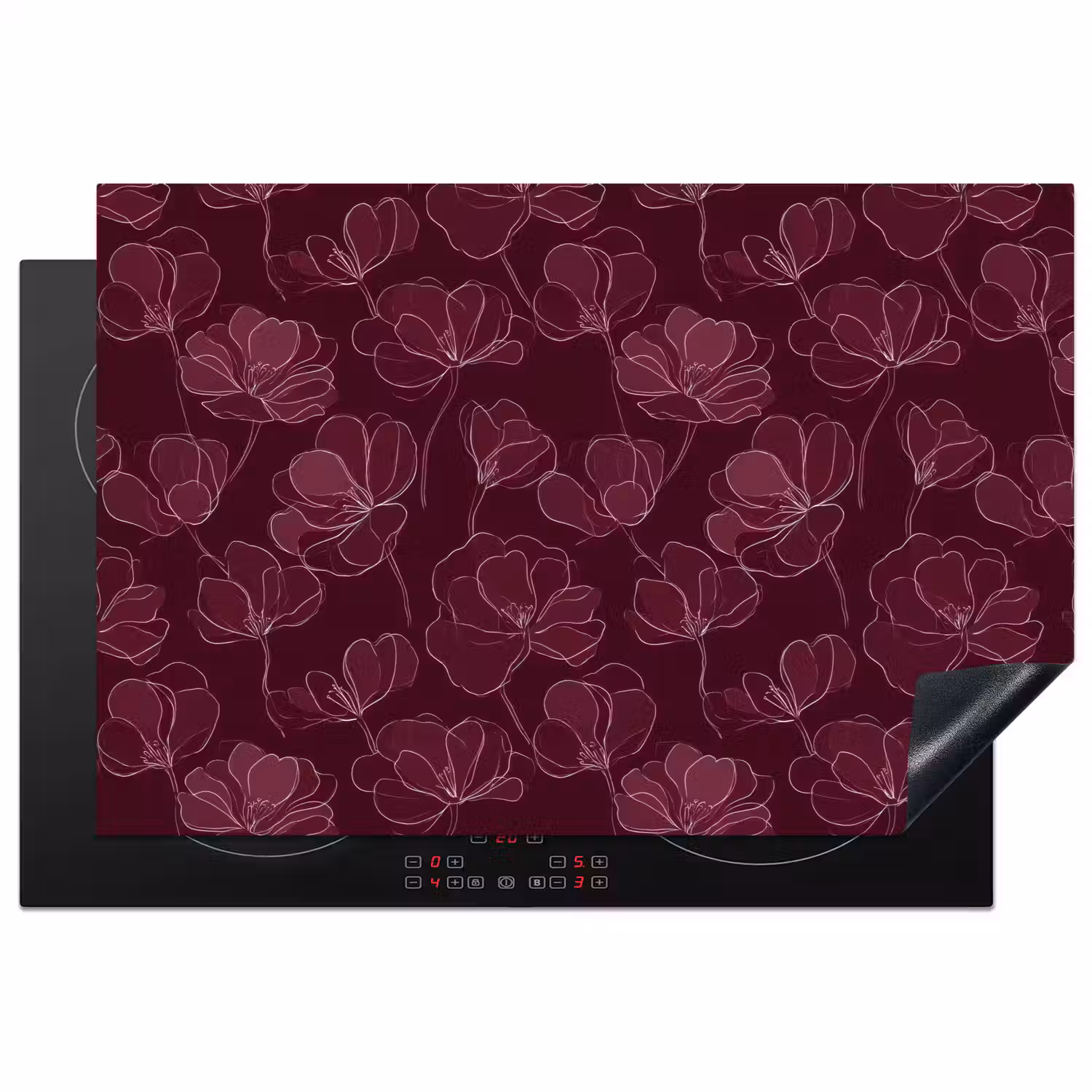 Bloemen - Patroon - Bordeauxrood Inductie beschermer vinyl 3mm klein 276 -3d