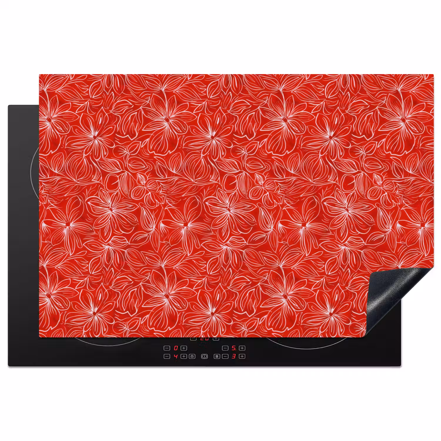 Bloemen - Patroon - Rood Inductie beschermer vinyl 3mm klein 276 -3d