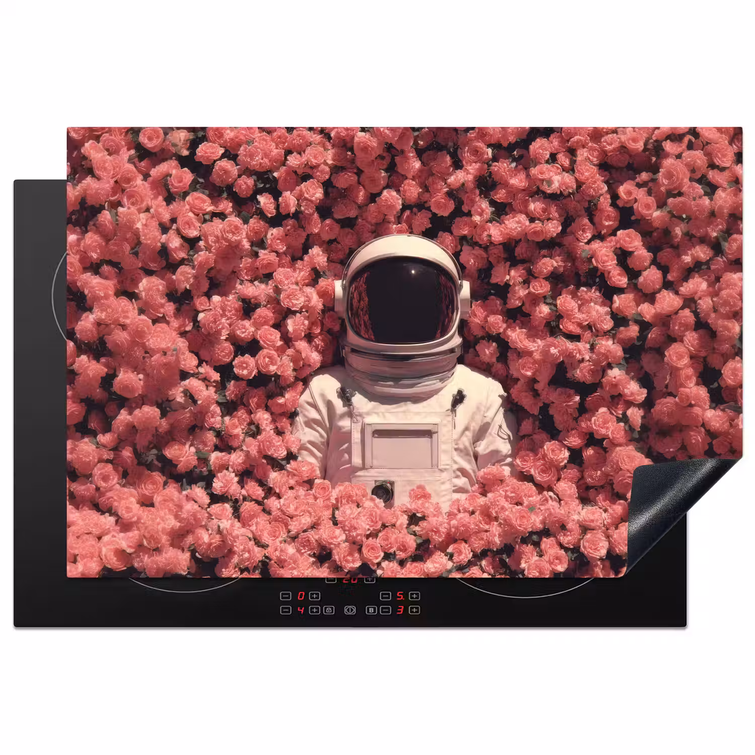 Bloemen - Roze - Astronaut Inductie beschermer vinyl 3mm klein -3d