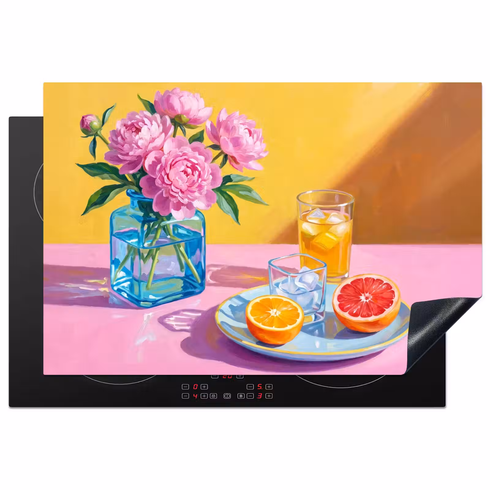 Induction Hob Cover - Flowers - Pink - Modern - Bloemen - Roze - Modern Inductie beschermer vinyl 3mm klein