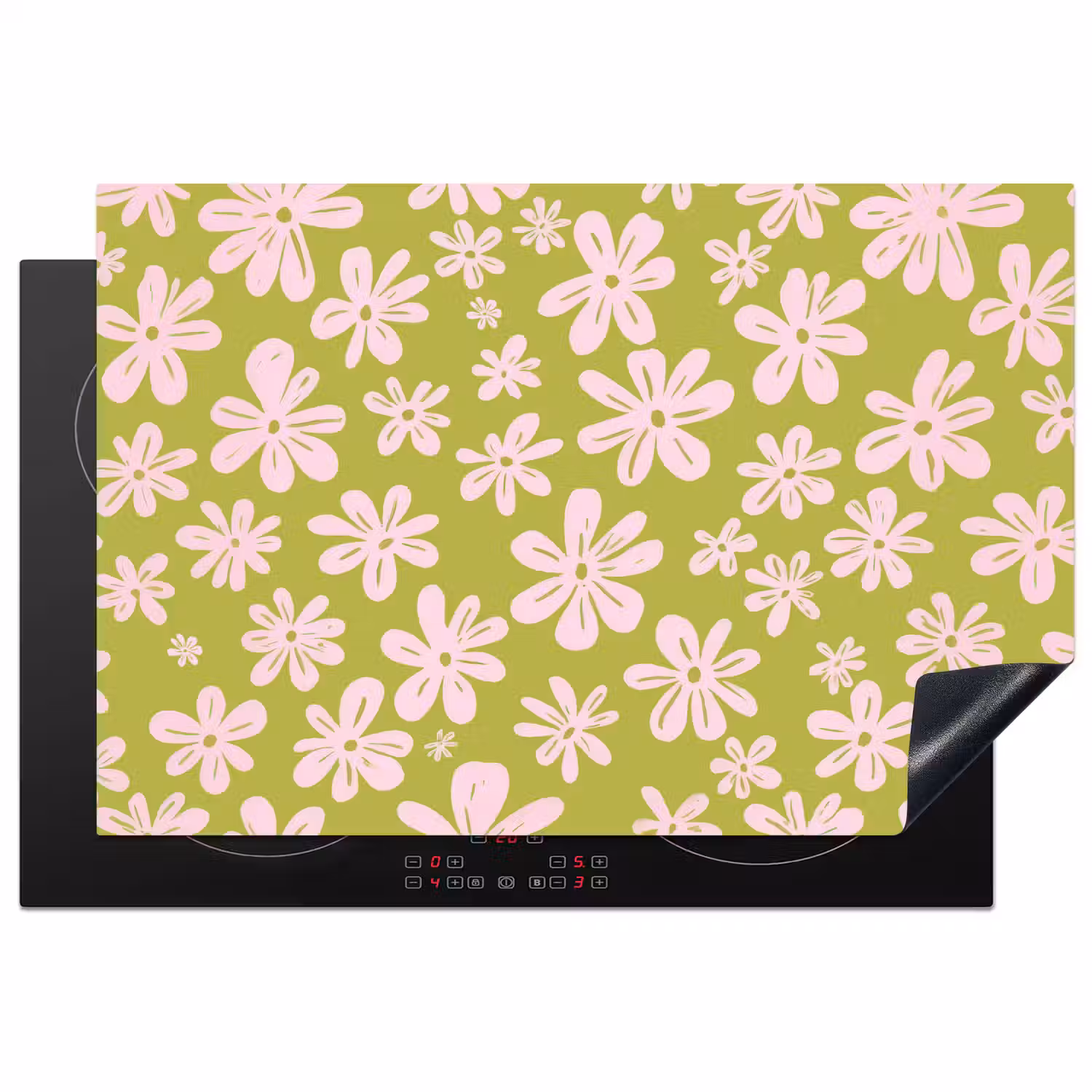 Bloemen - Roze - Getekend - Patroon Inductie beschermer vinyl 3mm klein -3d