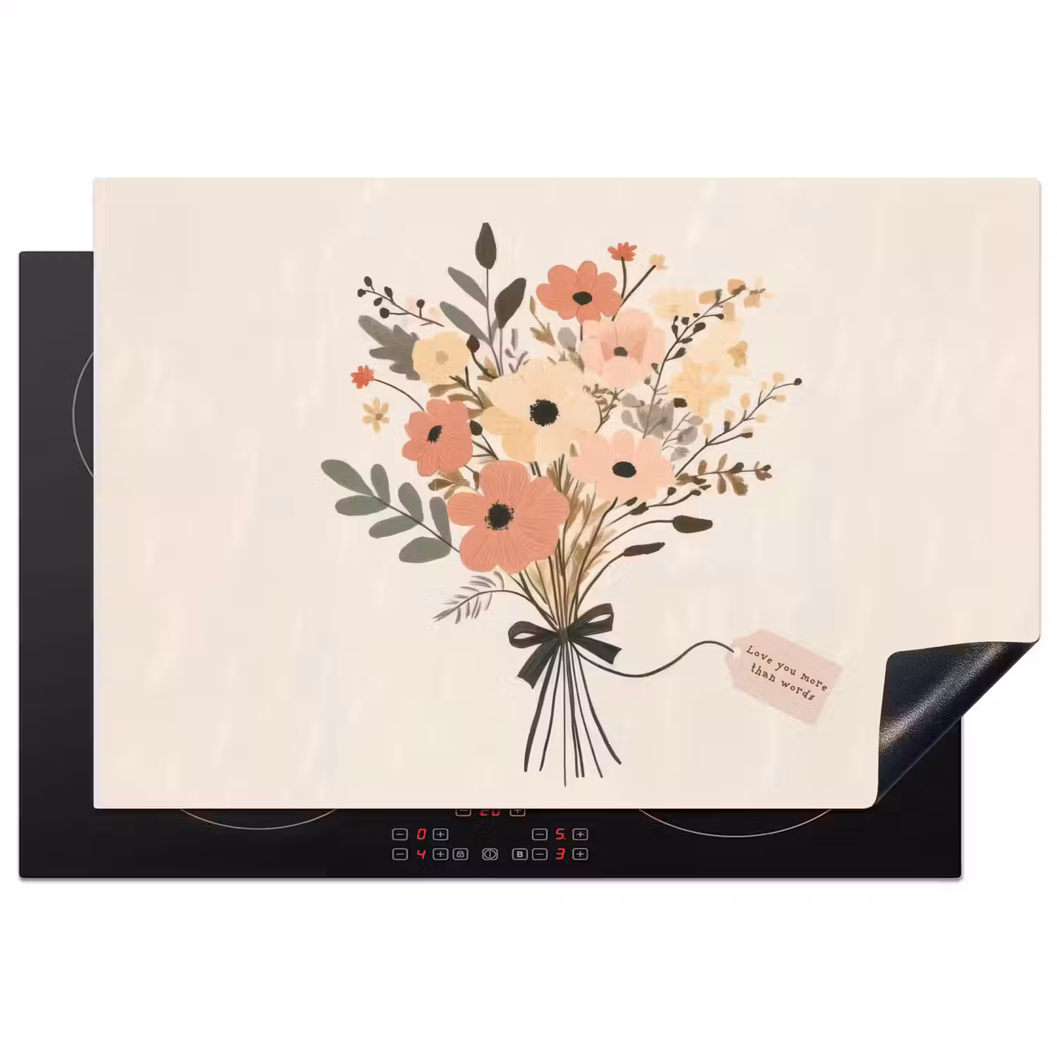 Bloemen - Quote - Beige - Lint Inductie beschermer vinyl 3mm klein -3d